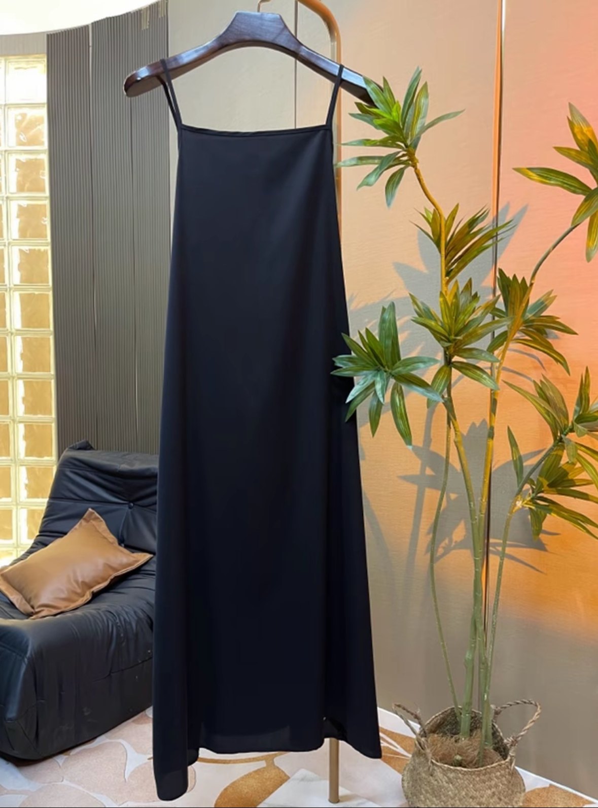 Bean season default collar type A-line dress, long dress, large size dress, dress with straps, round neck, sleeveless