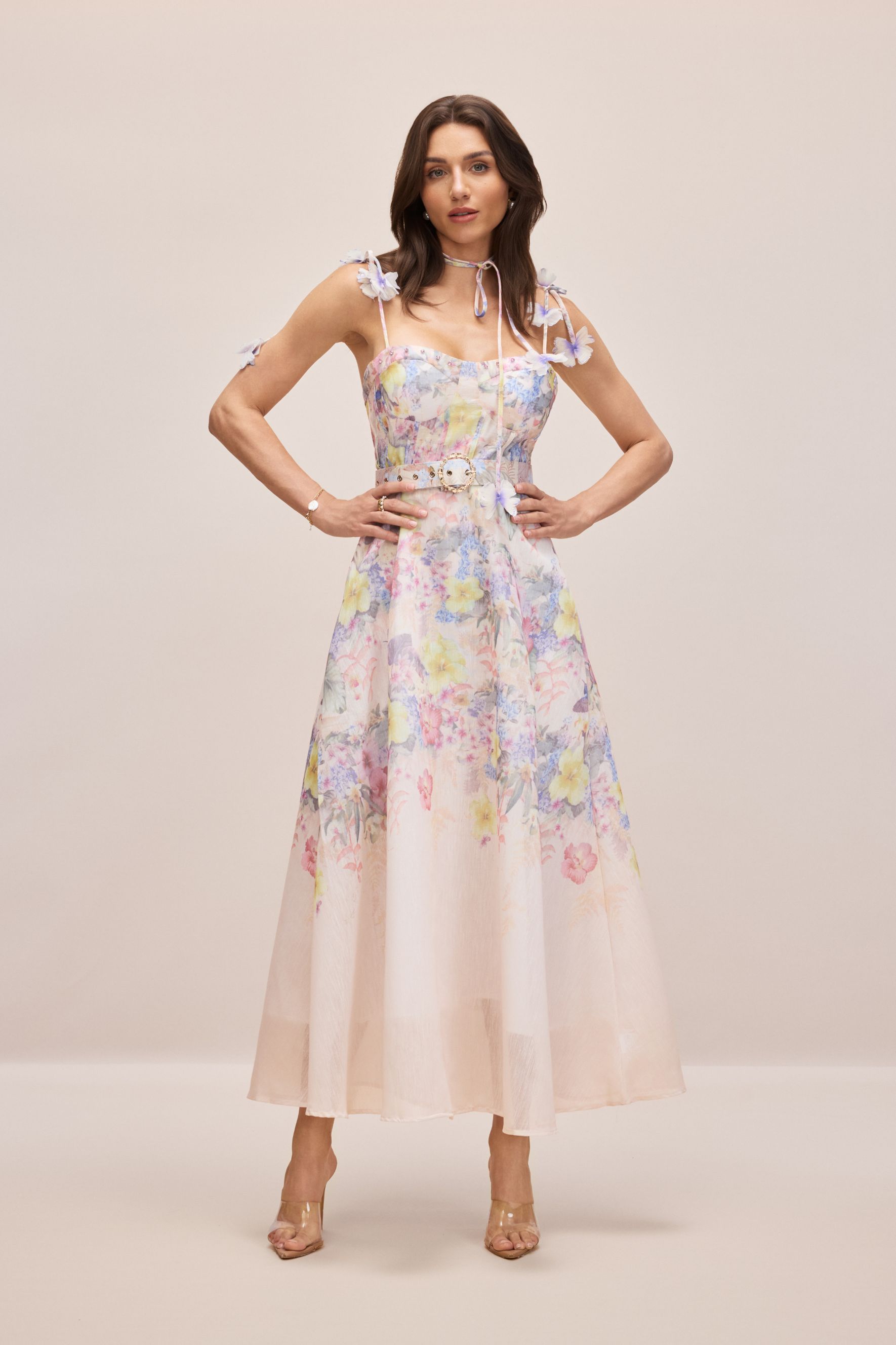 Tasha Floral Strap Corset Maxi Dress