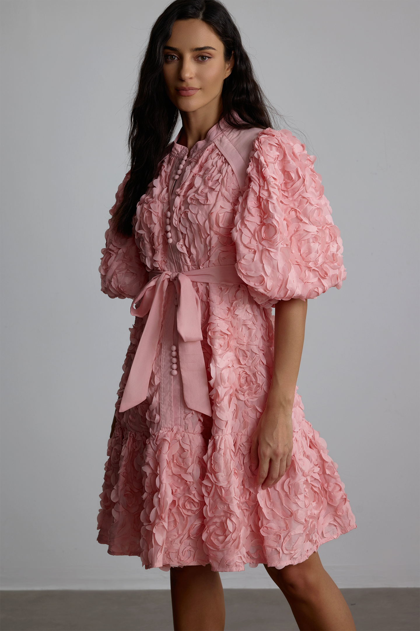 Emeline 3D Floral Balloon Sleeve Mini Dress