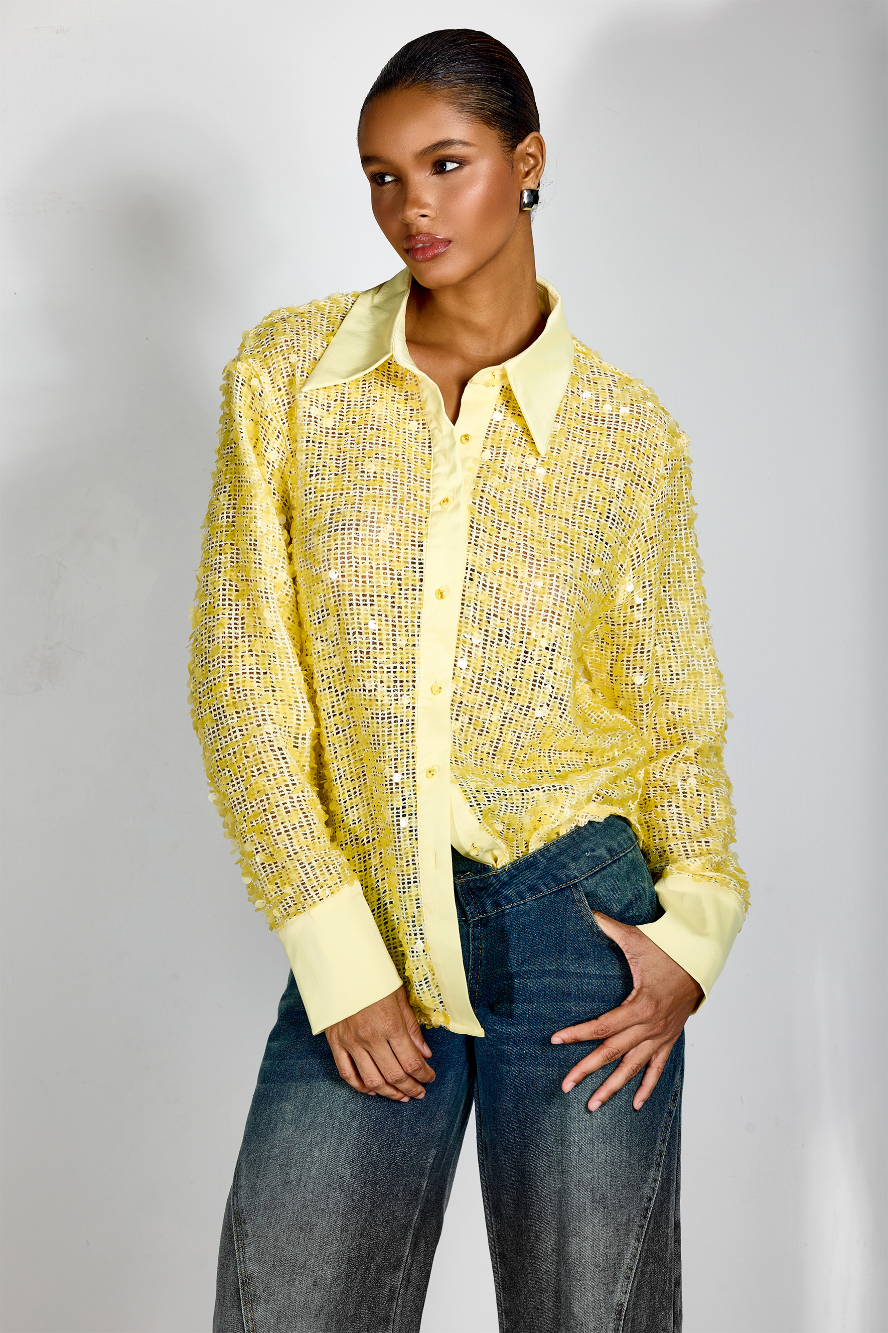Ellen Sequin Embellished Semi-sheer Shirt
