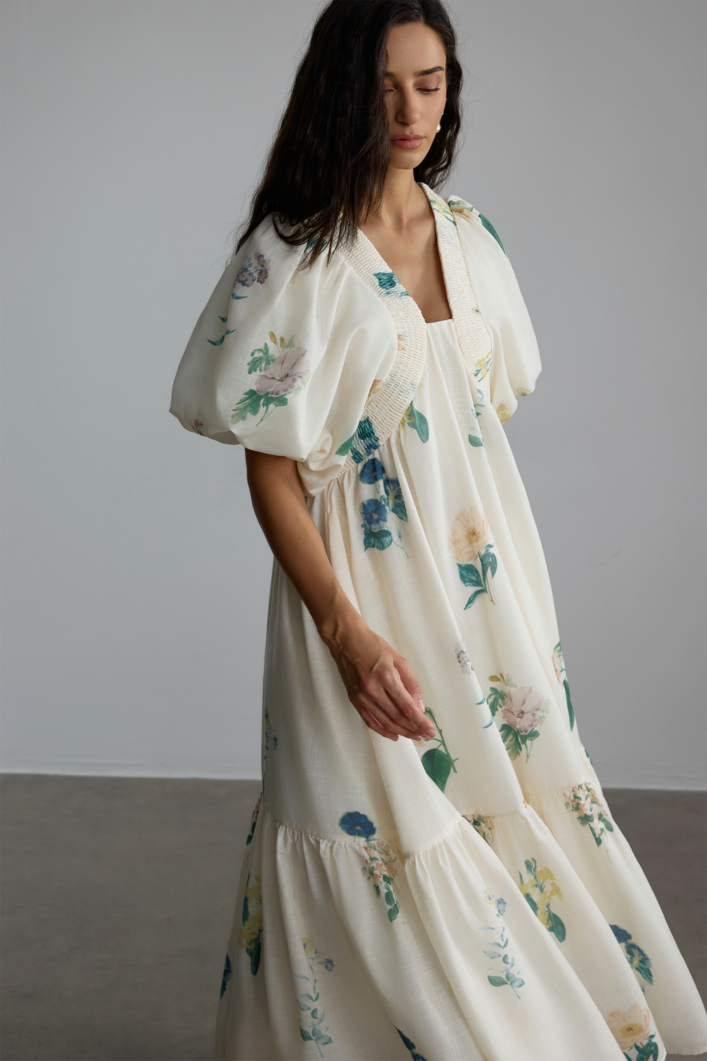 Maura Floral Print Puff Sleeve Maxi Dress