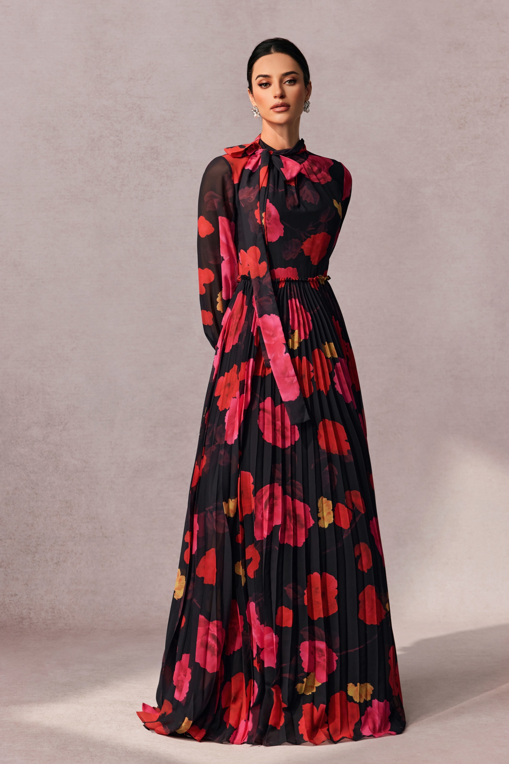Adela Floral Printed Long Sleeve Maxi Dress