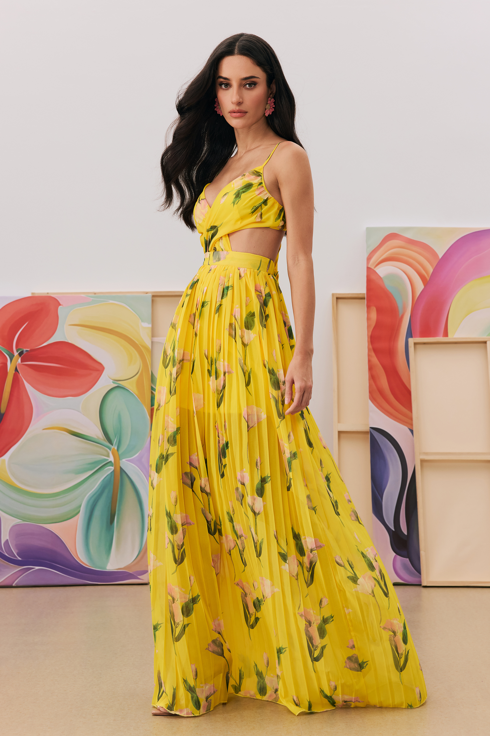 Norma Floral Print Pleated Maxi Dress