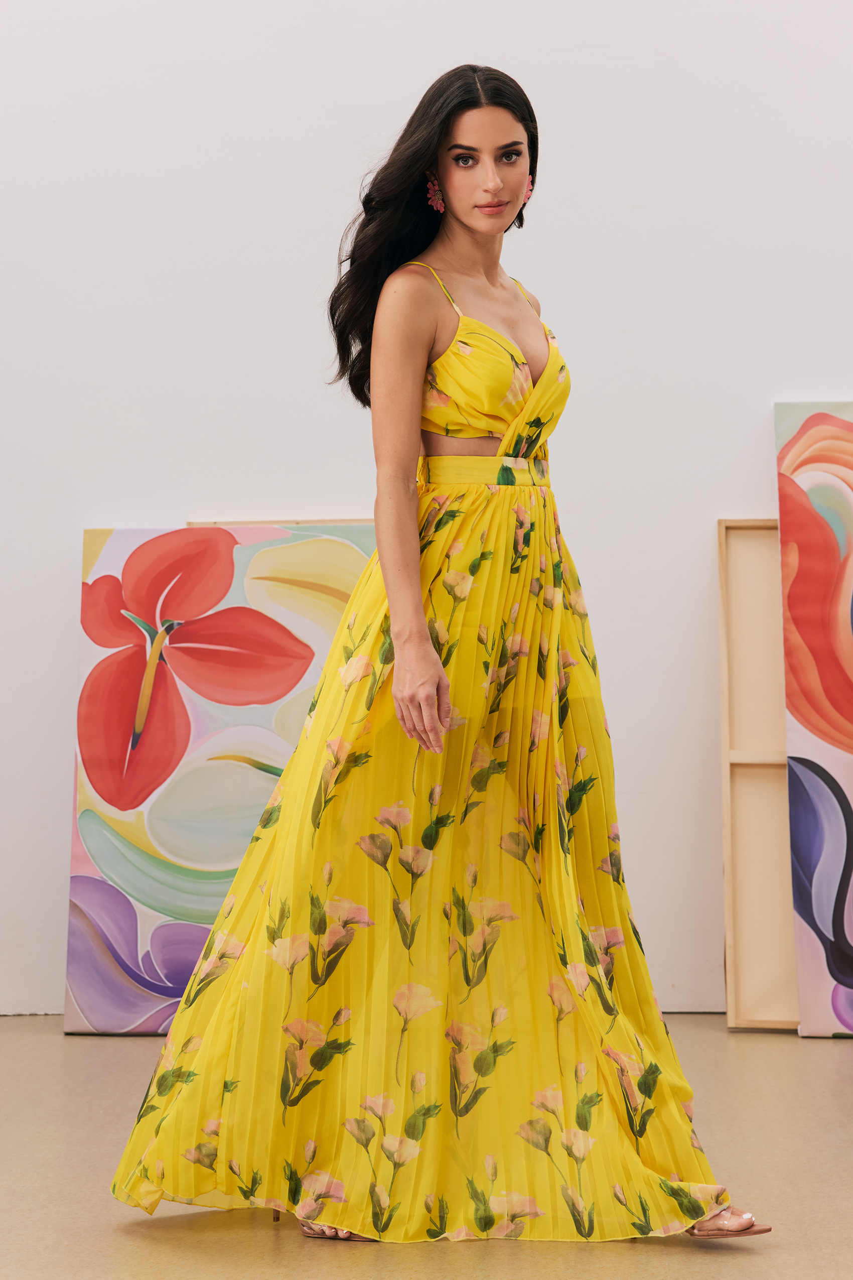 Norma Floral Print Pleated Maxi Dress