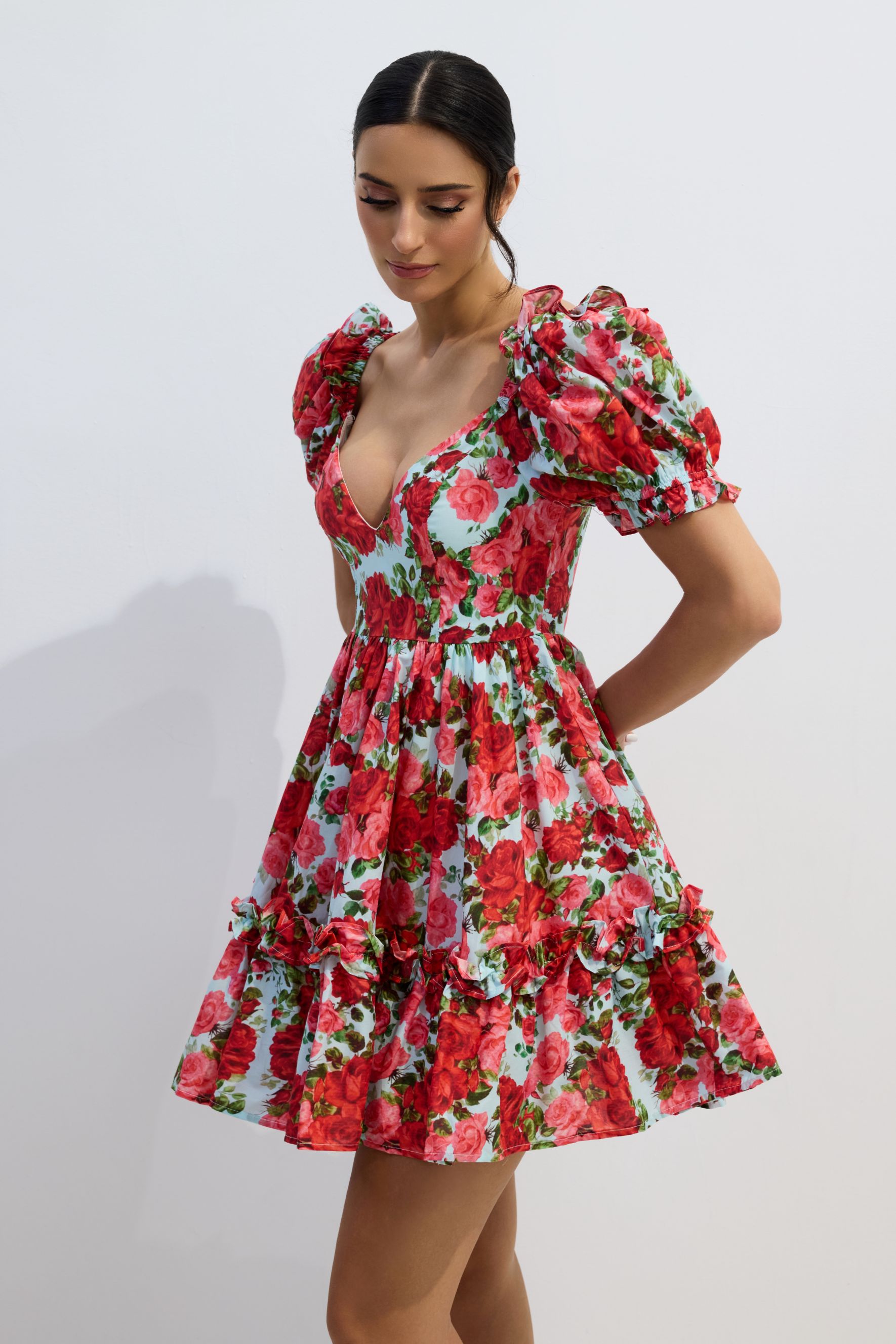 Doris Floral Print V-neck Mini Dress