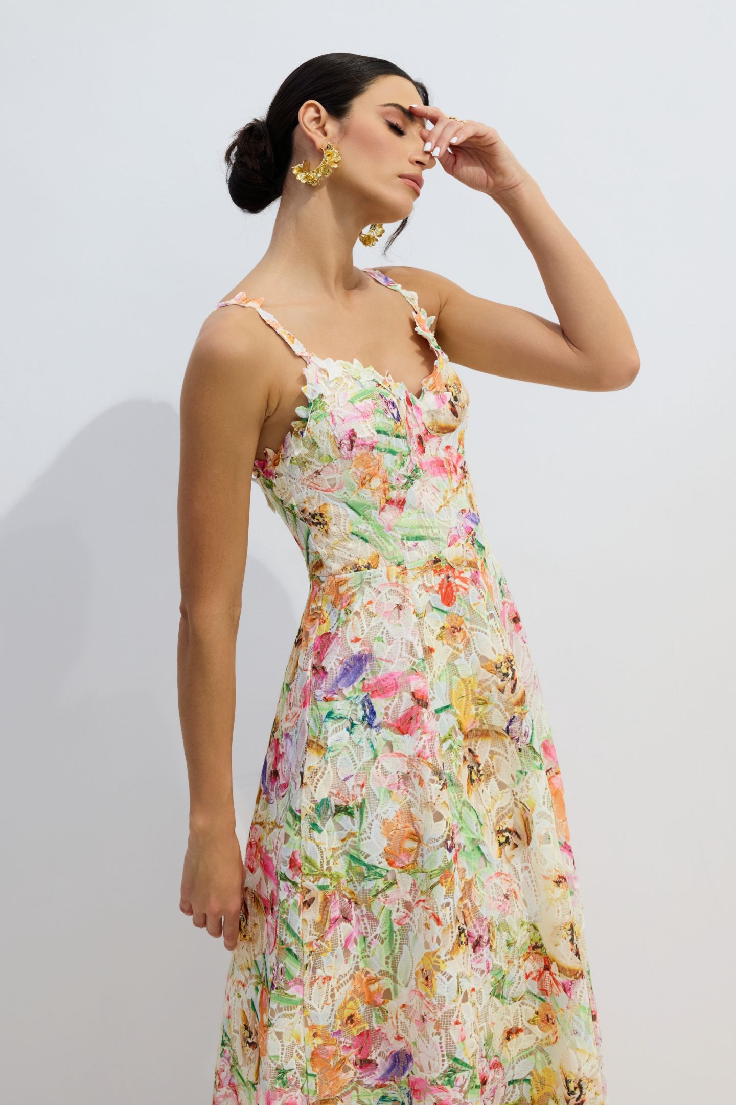 Violet Floral Embroidered Lace Midi Dress