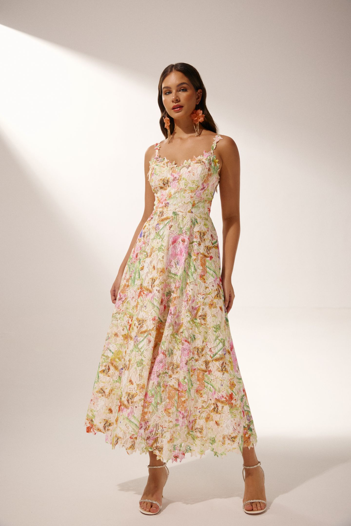 Violet Floral Embroidered Lace Midi Dress