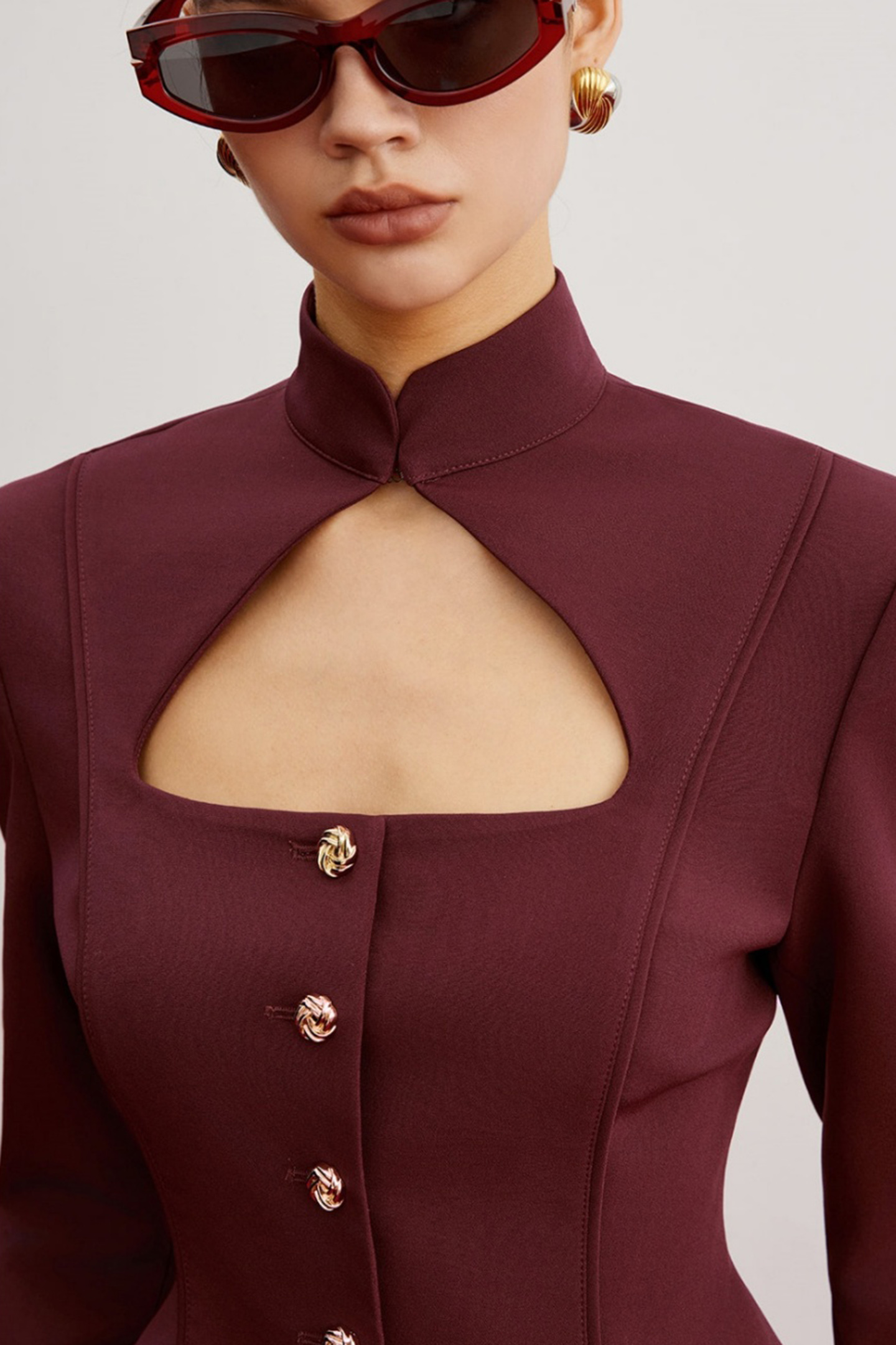 Edwina Stand Collar Cutout Blazer