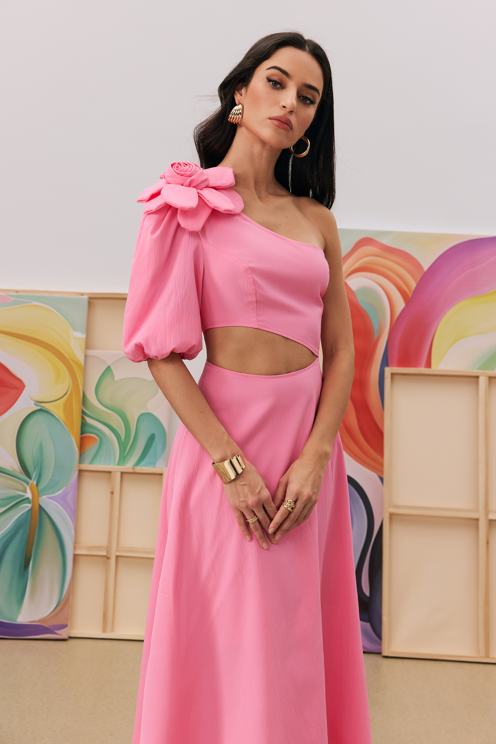 Lea Flower Cut-out Midi Dress