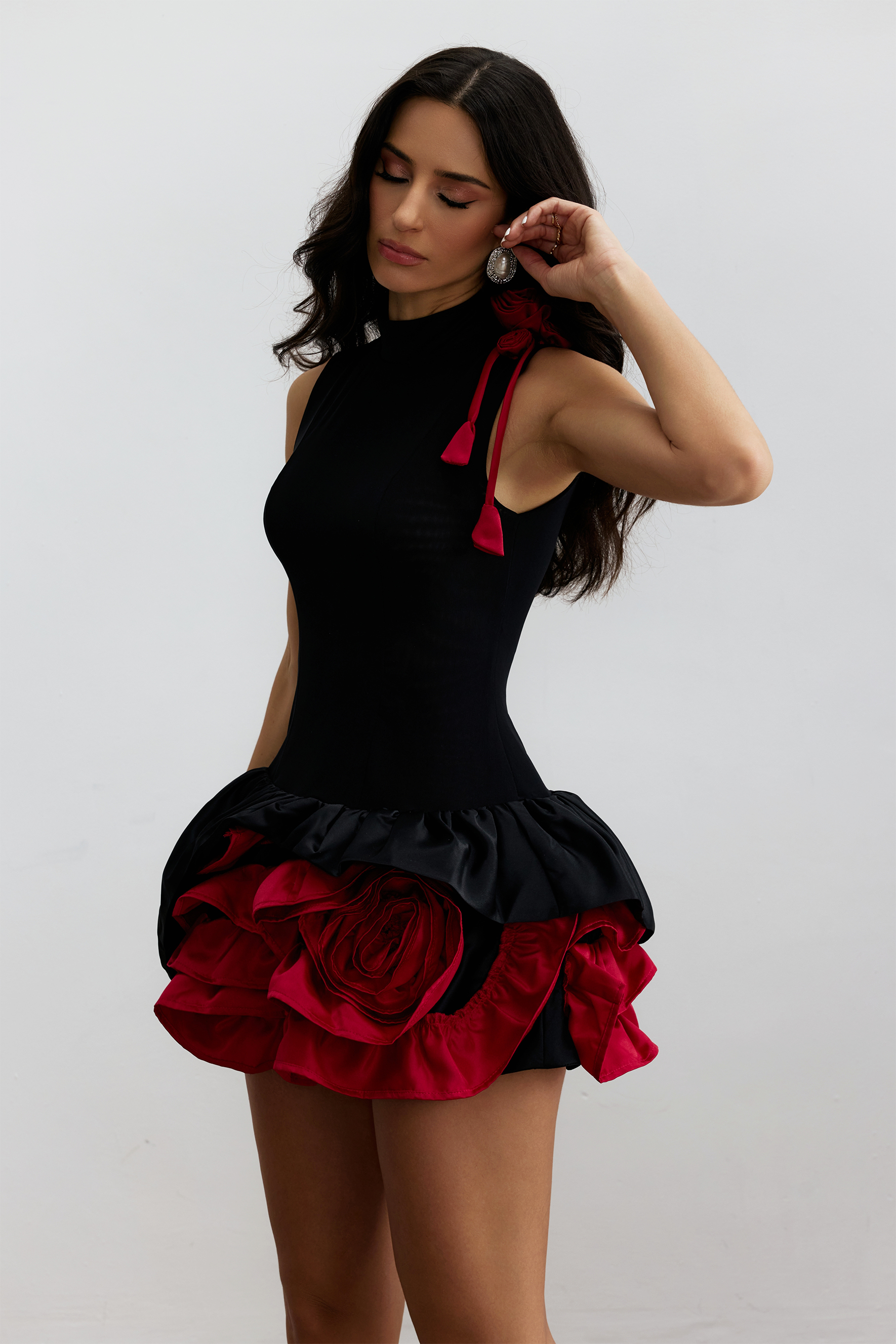 Fiona Floral Applique Layered Ruffle Mini Dress