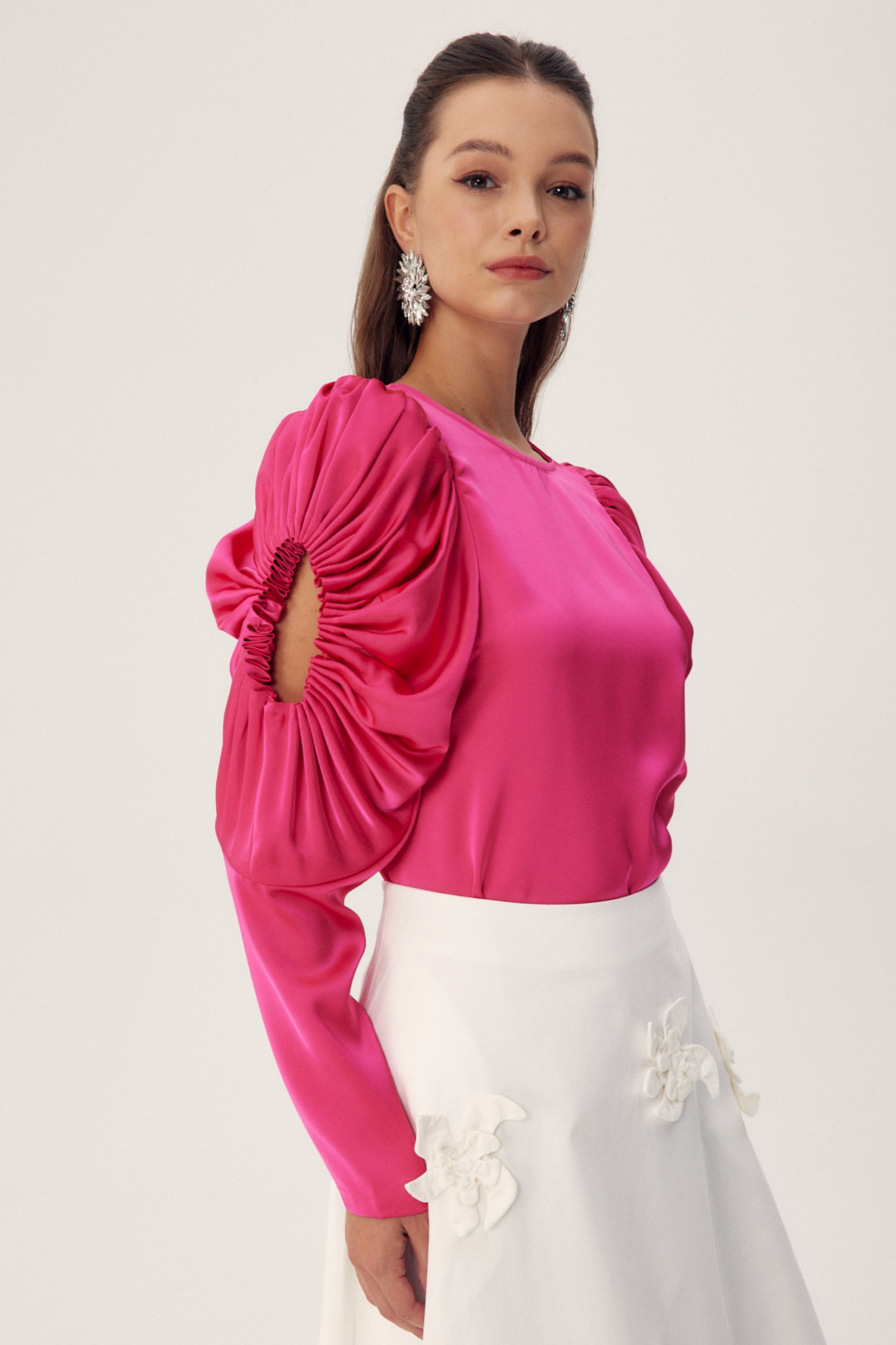 Una Sculpted Sleeves Satin Blouse