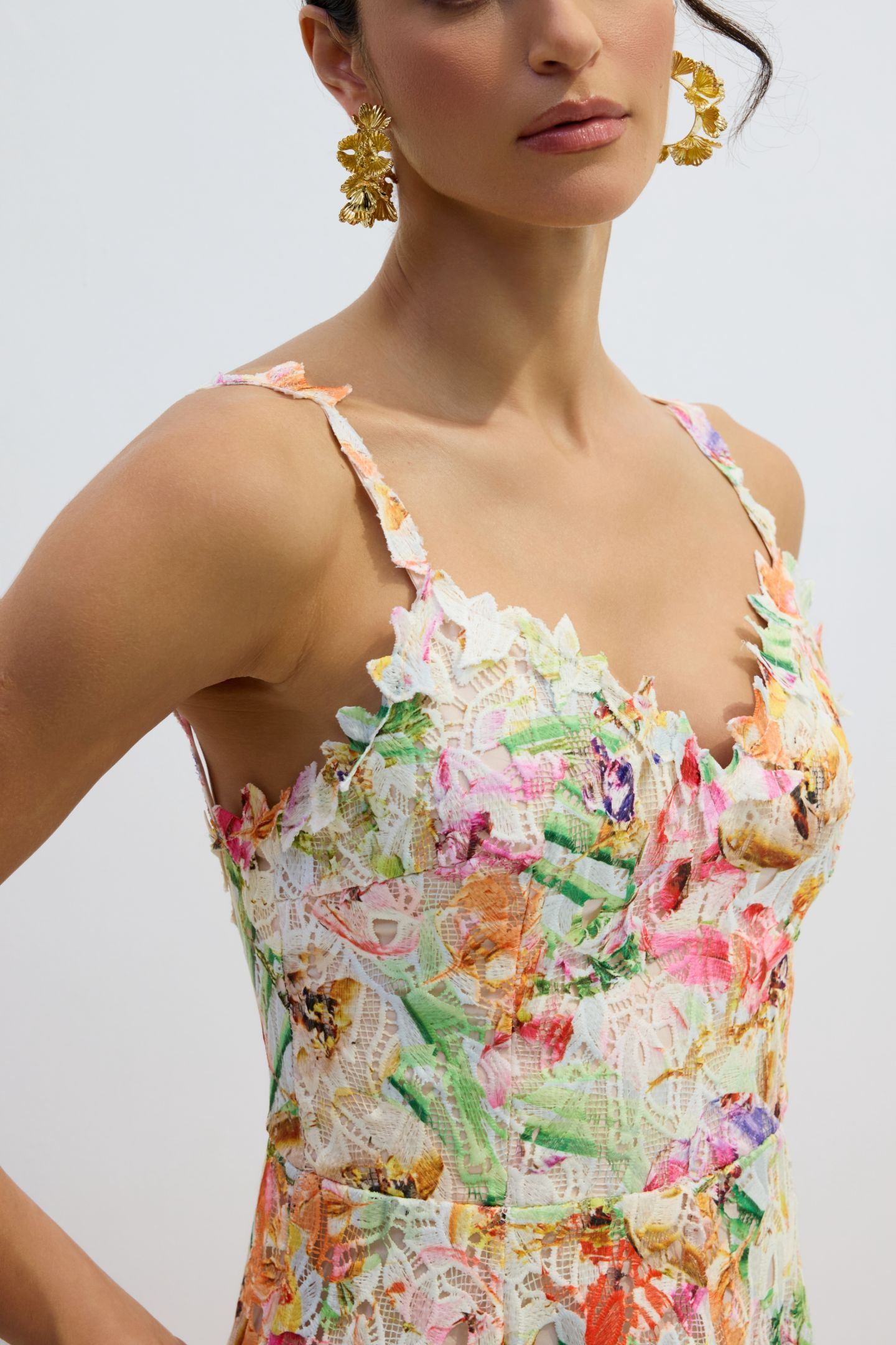 Violet Floral Embroidered Lace Midi Dress