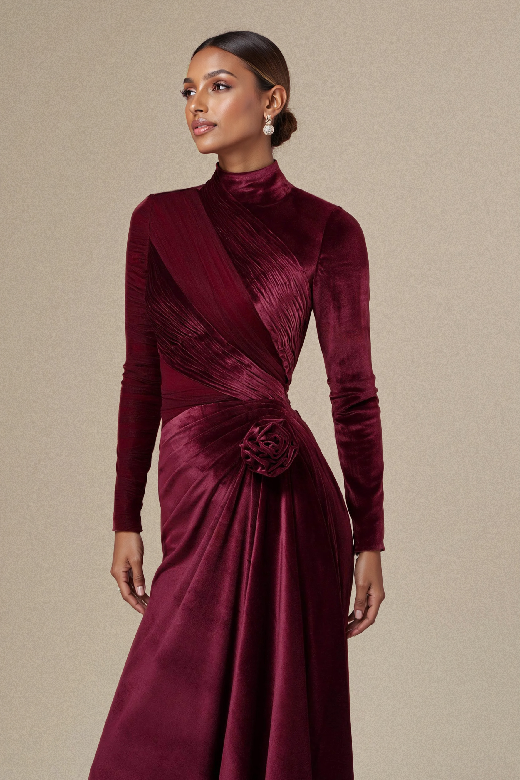 Amelia Floral Ruched Bodice Velvet Maxi Dress