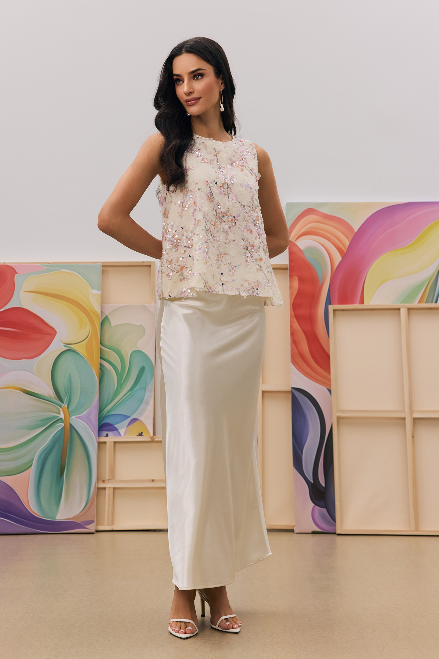 Angelica Floral Embroidery Sequin Sleeveless Vest