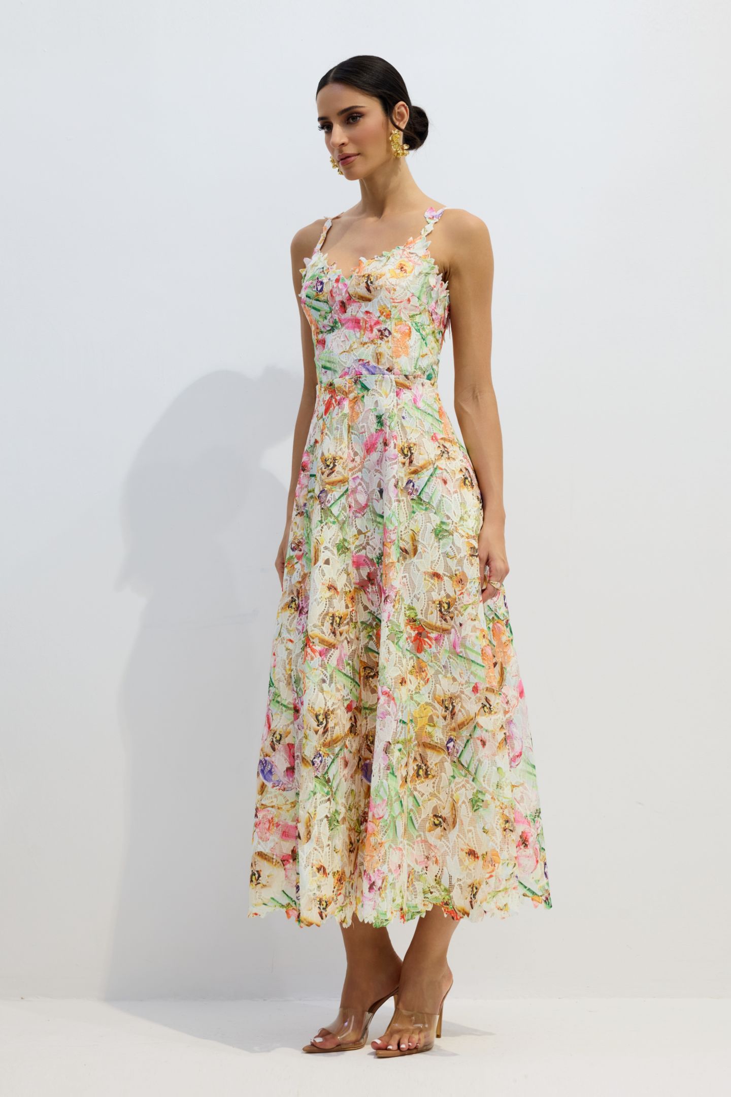 Violet Floral Embroidered Lace Midi Dress