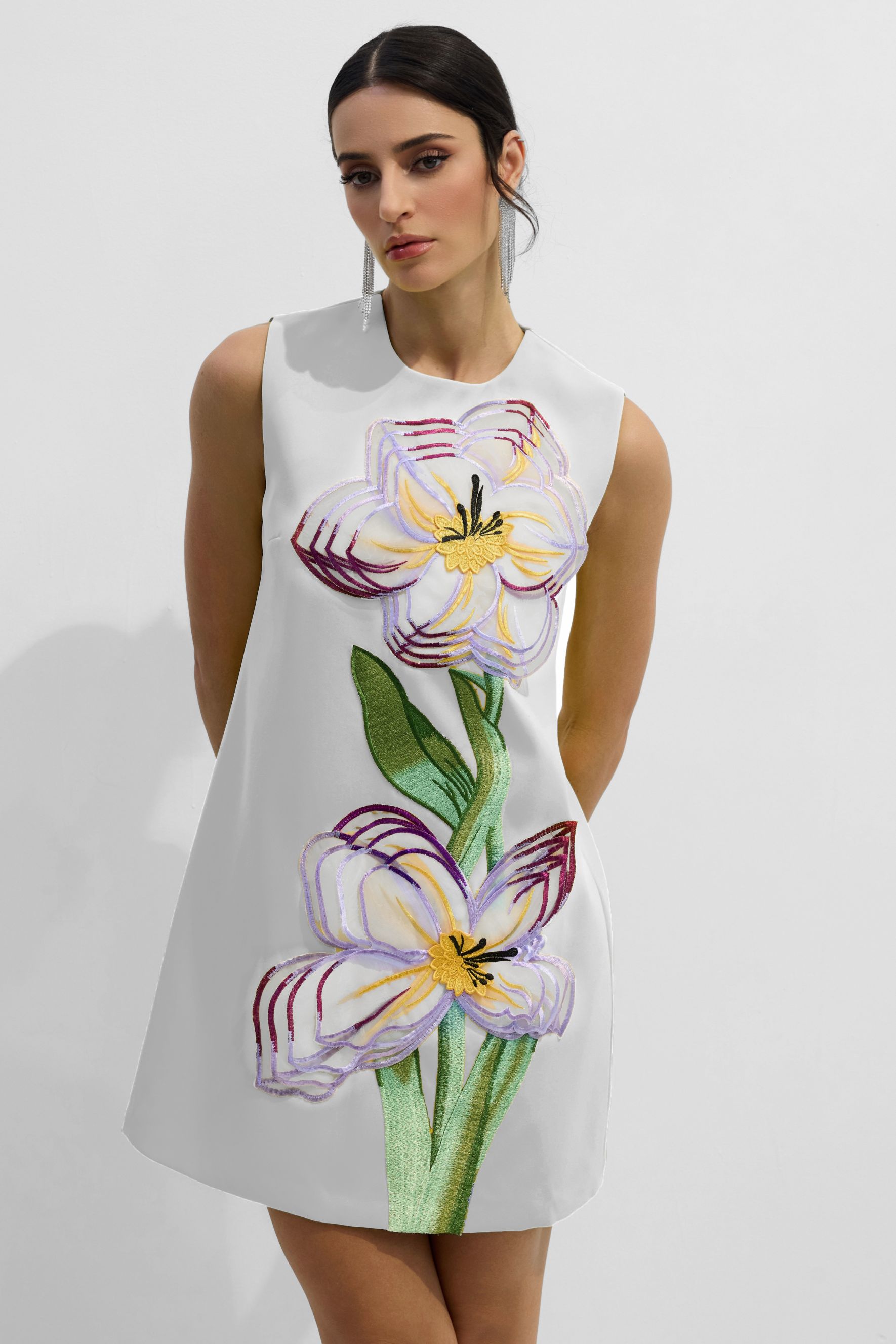 Vera Floral Applique Sleeveless Mini Dress