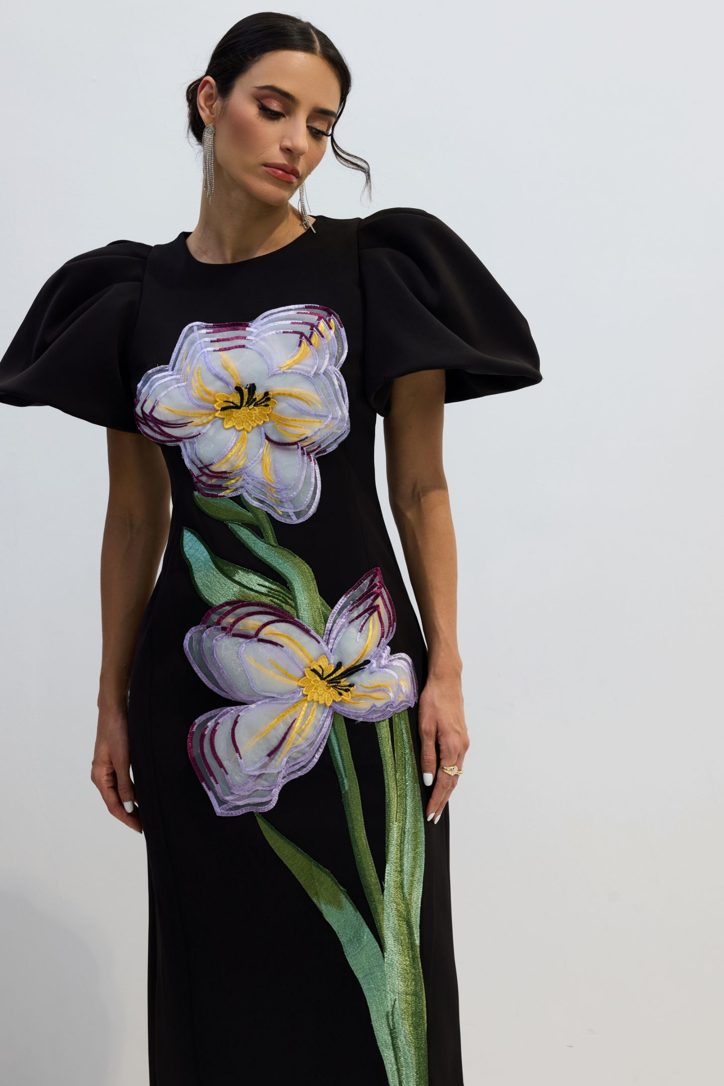 Georgia Floral Embroidery Puff Sleeve Maxi Dress