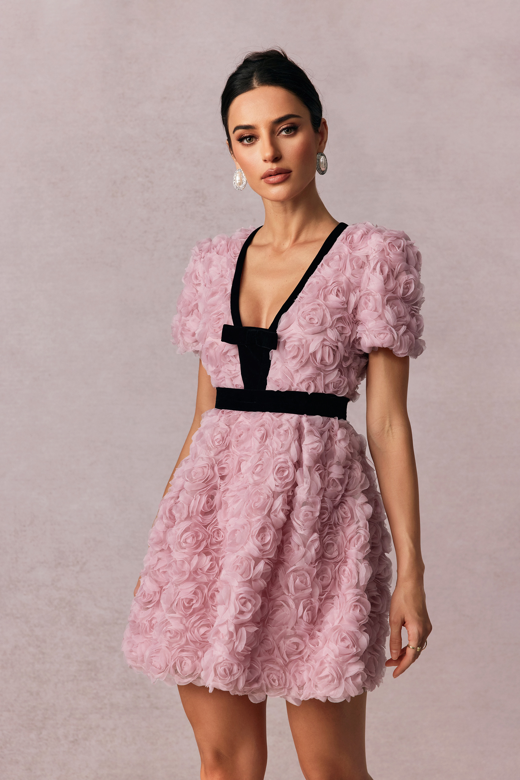 Amelia Rose Embellished V-neck Mini Dress