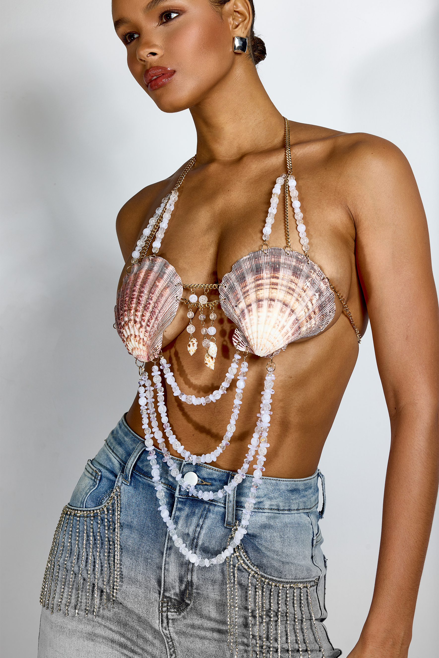 Kendra Seashell Layered Beaded Fringe Top