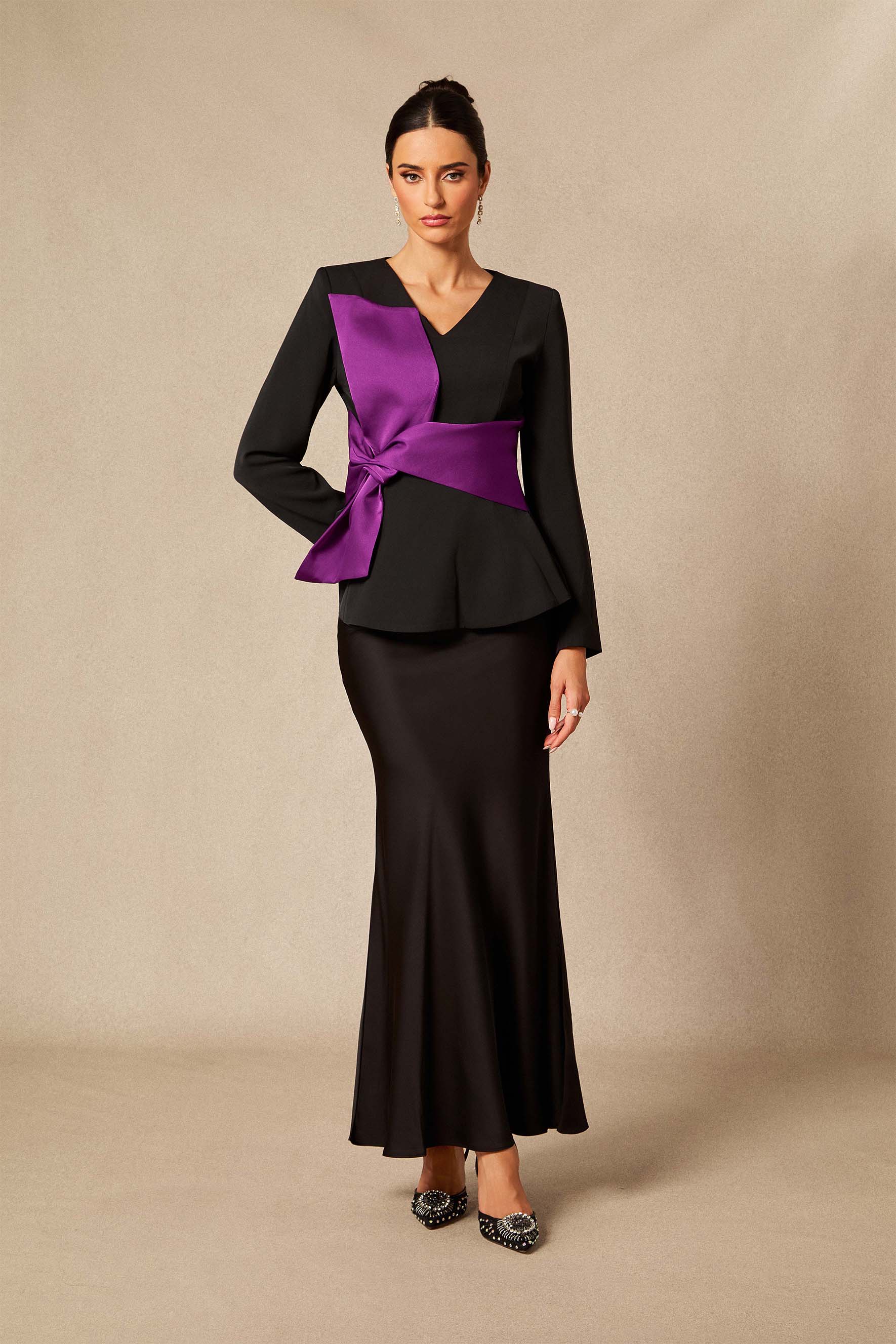 Tanya Contrast Bow Peplum Top