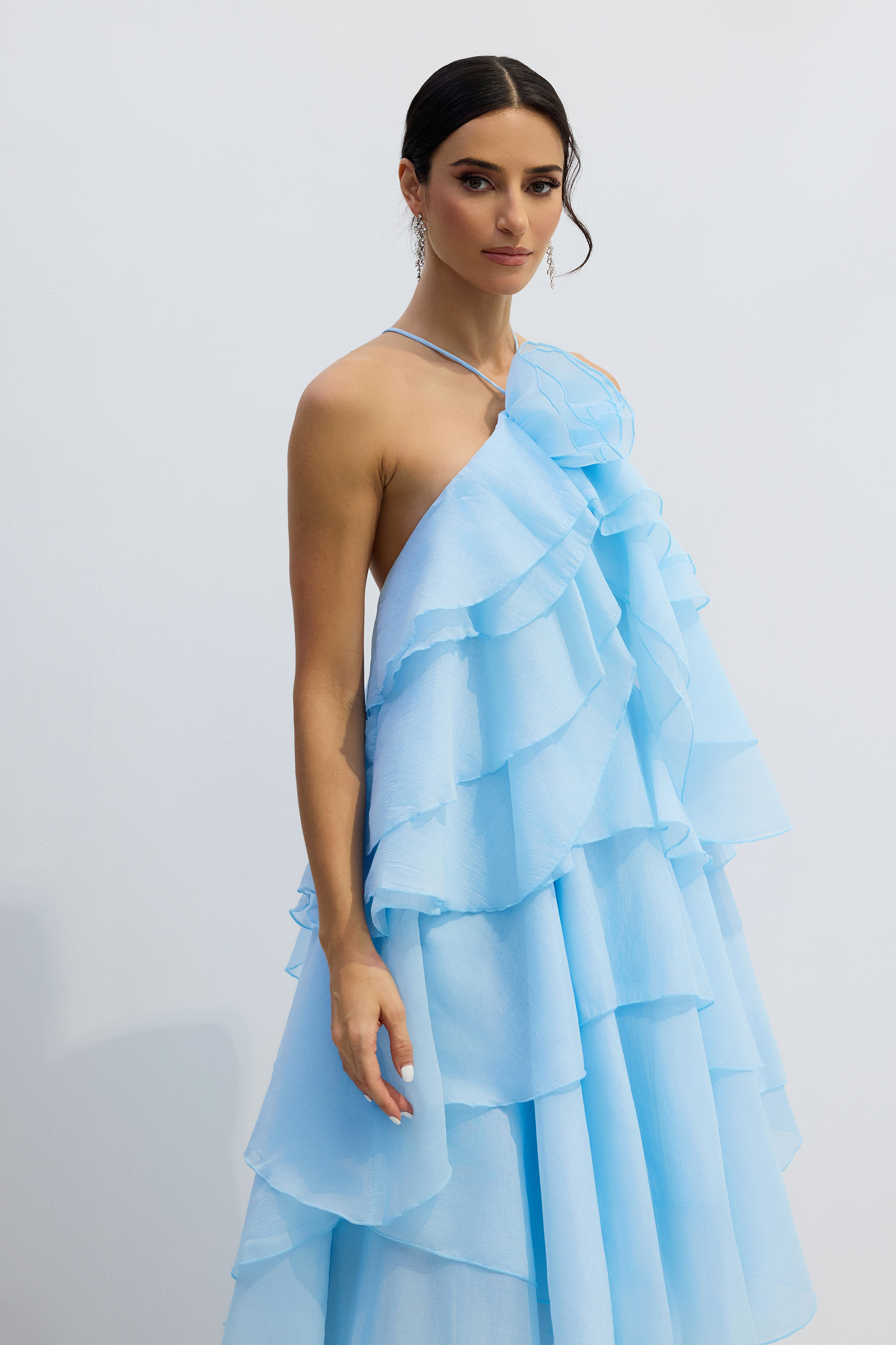 Sibley Halterneck Tiered Ruffle Maxi Dress