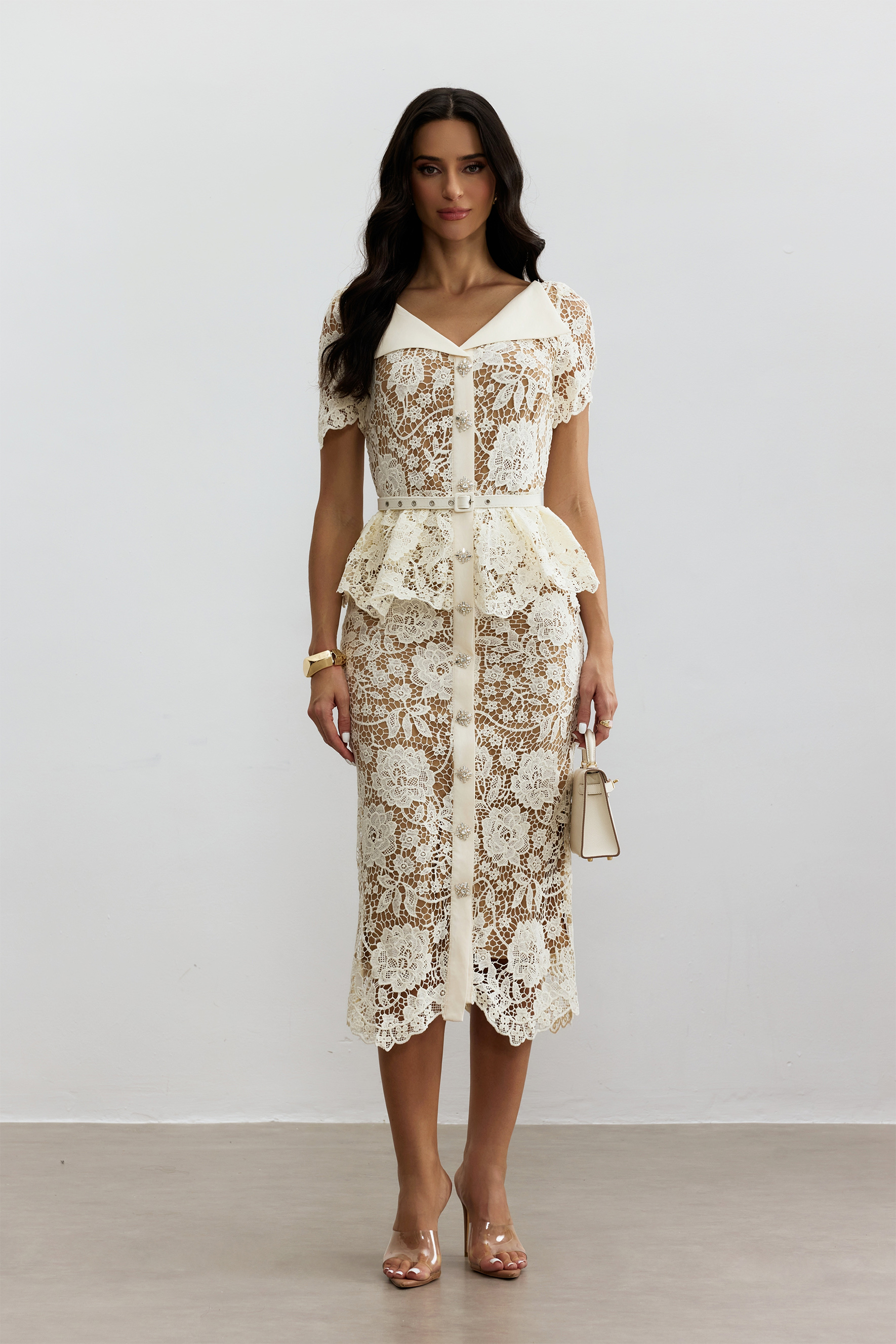 Larina Floral Lace V-neck Midi Dress