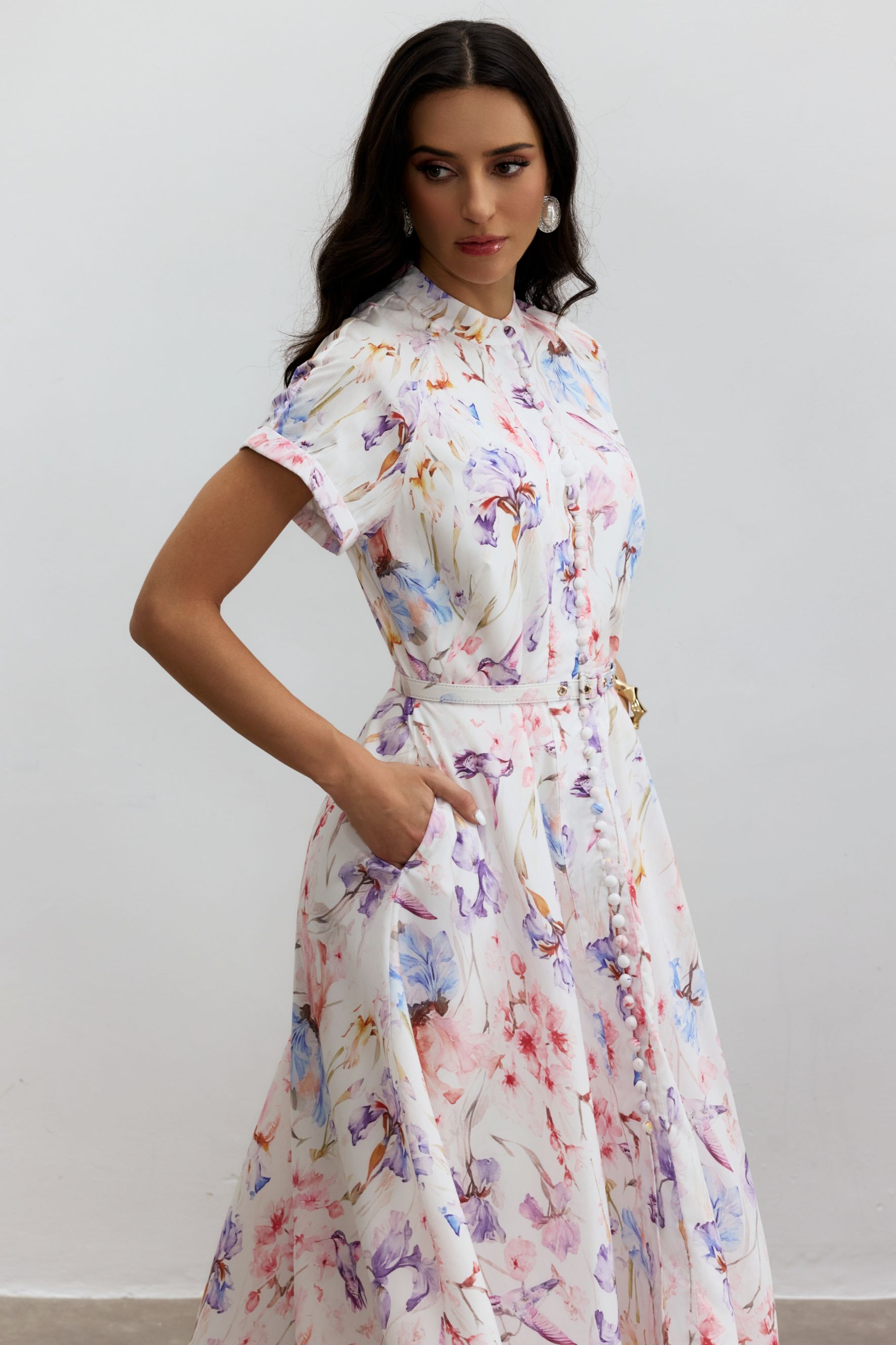 Muriel Floral Print Short Sleeve Midi Dress