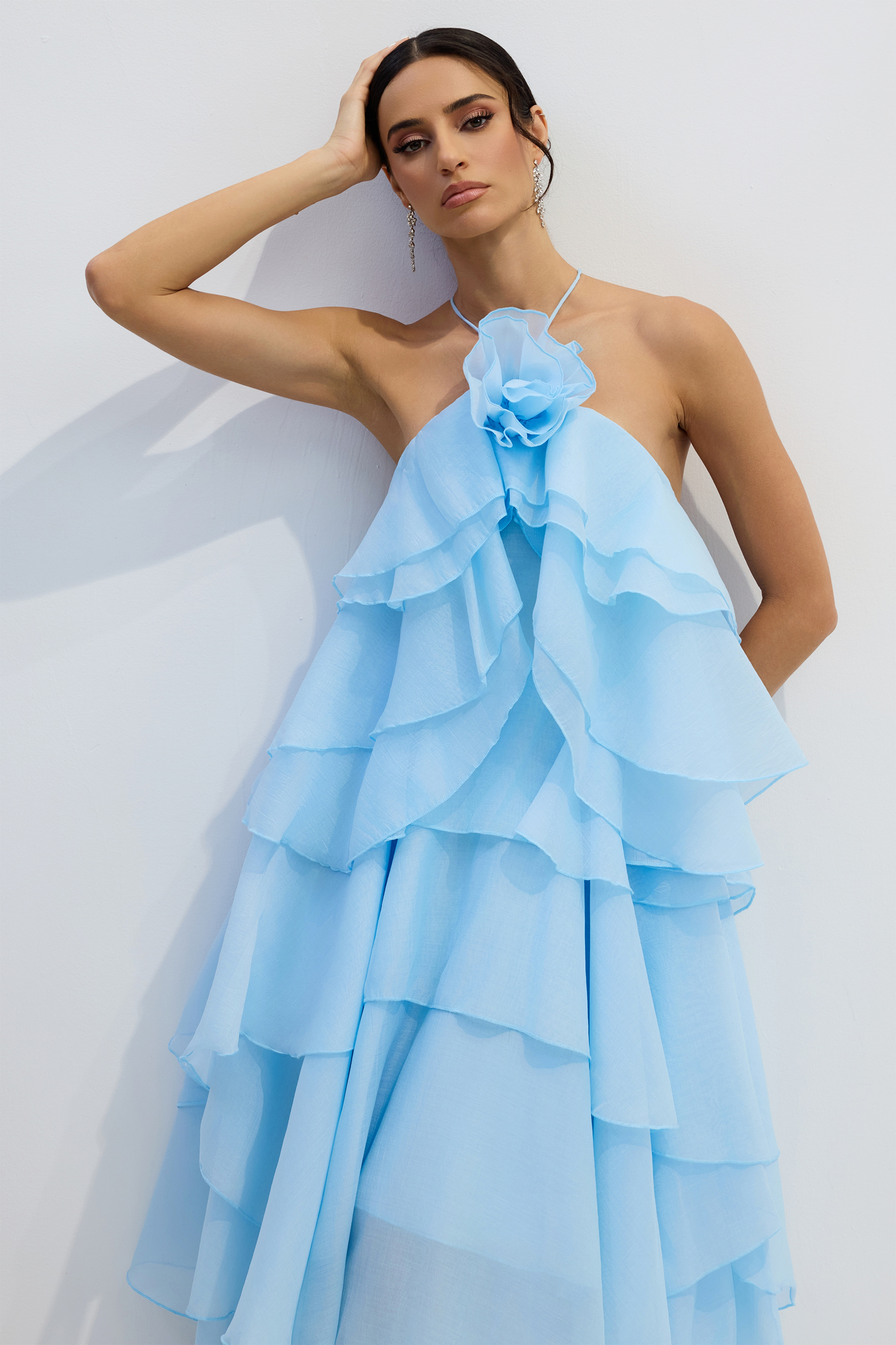 Sibley Halterneck Tiered Ruffle Maxi Dress