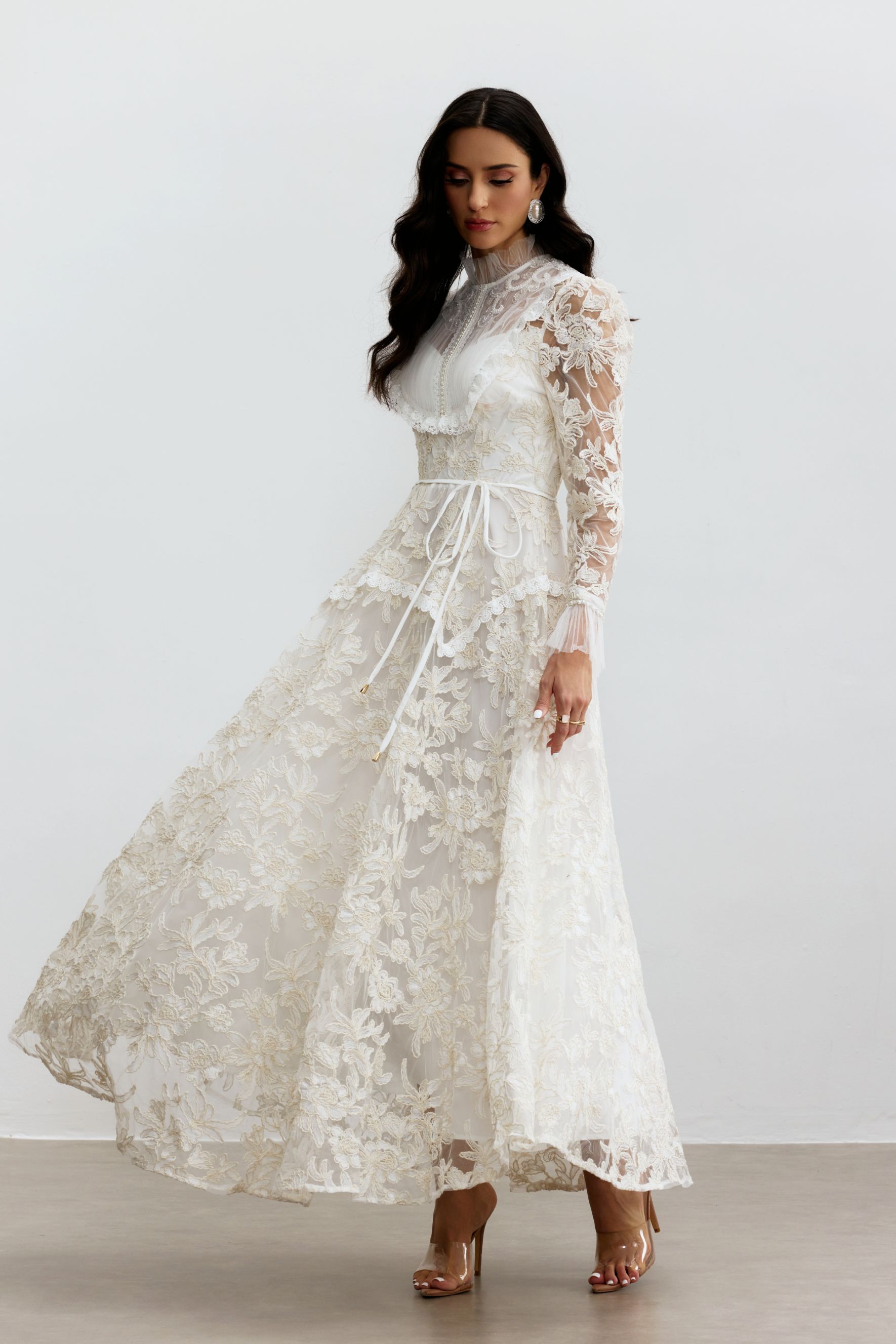 Alice Floral Lace Mock Neck Maxi Dress
