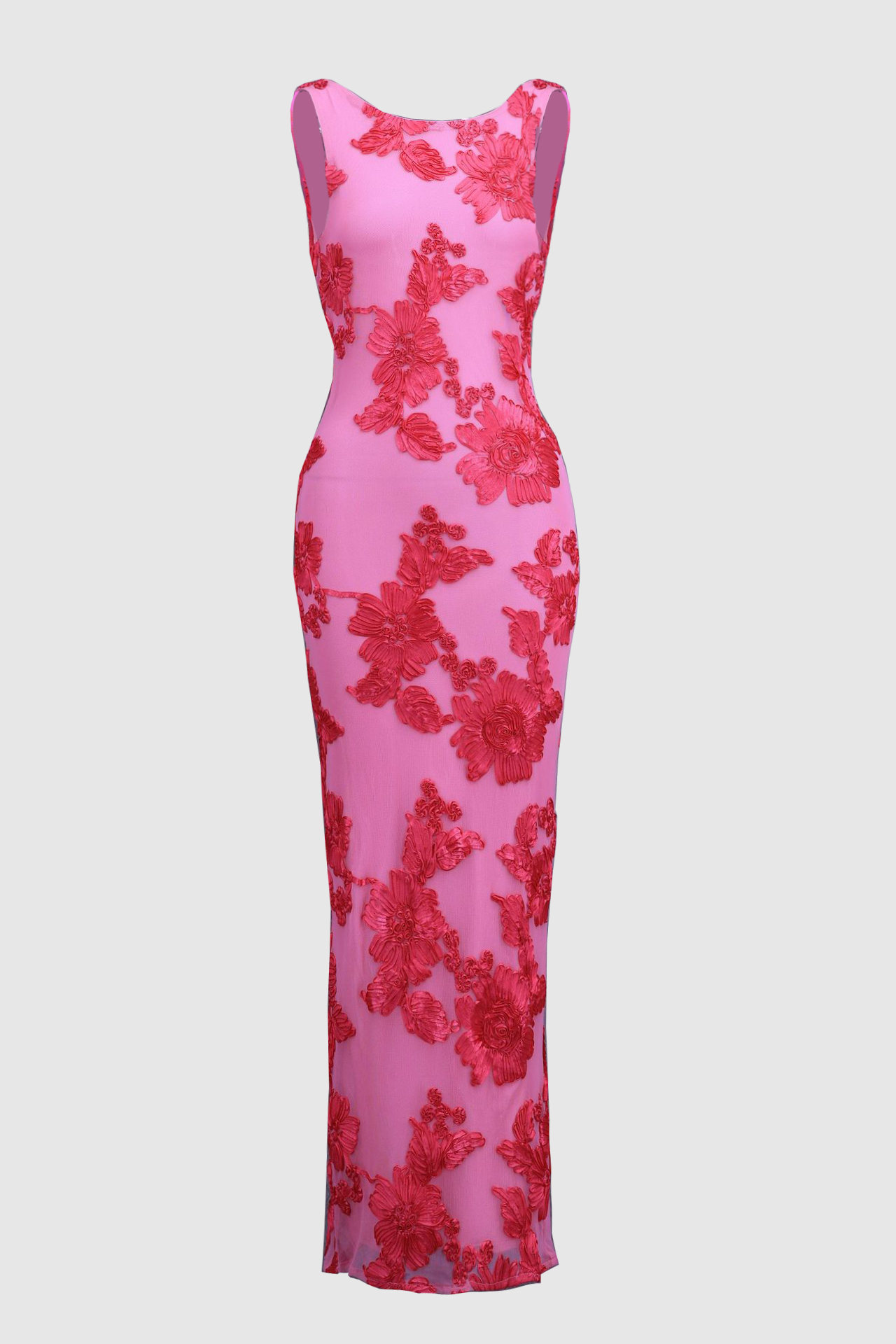 Barbara Floral Applique Mesh Maxi Dress