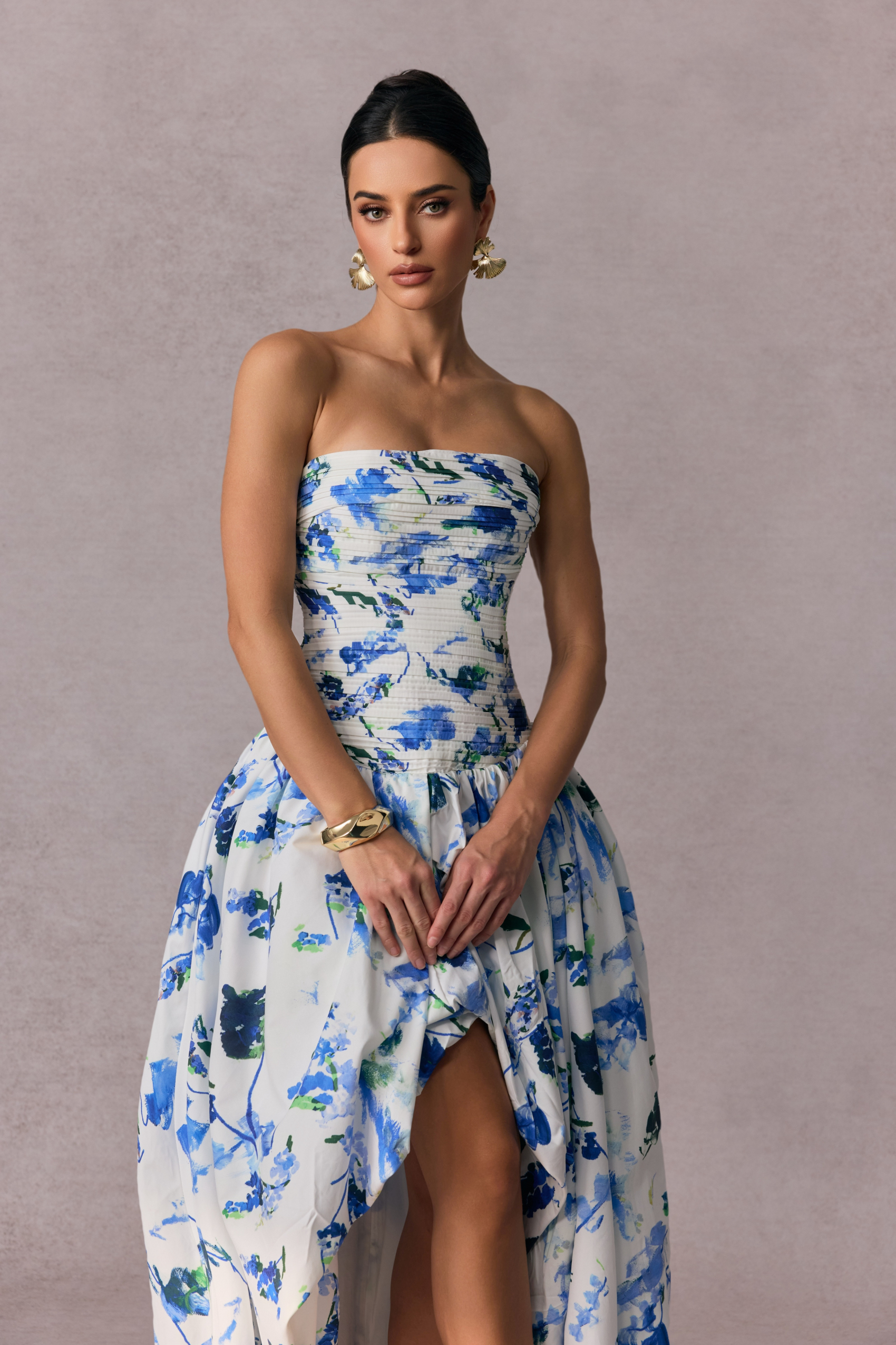 Juliana Floral Print Bubble Hem Maxi Dress