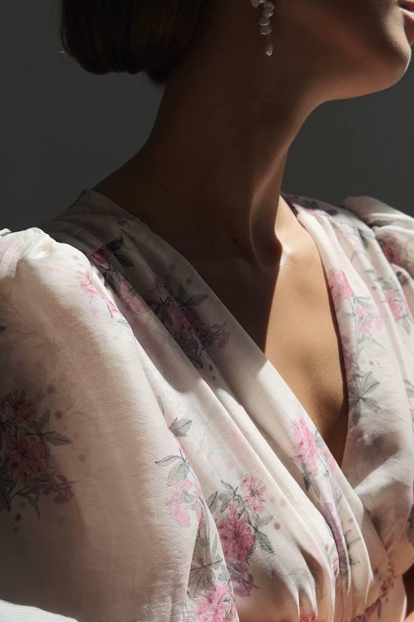 Anne Floral Print Puff Sleeve Midi Dress