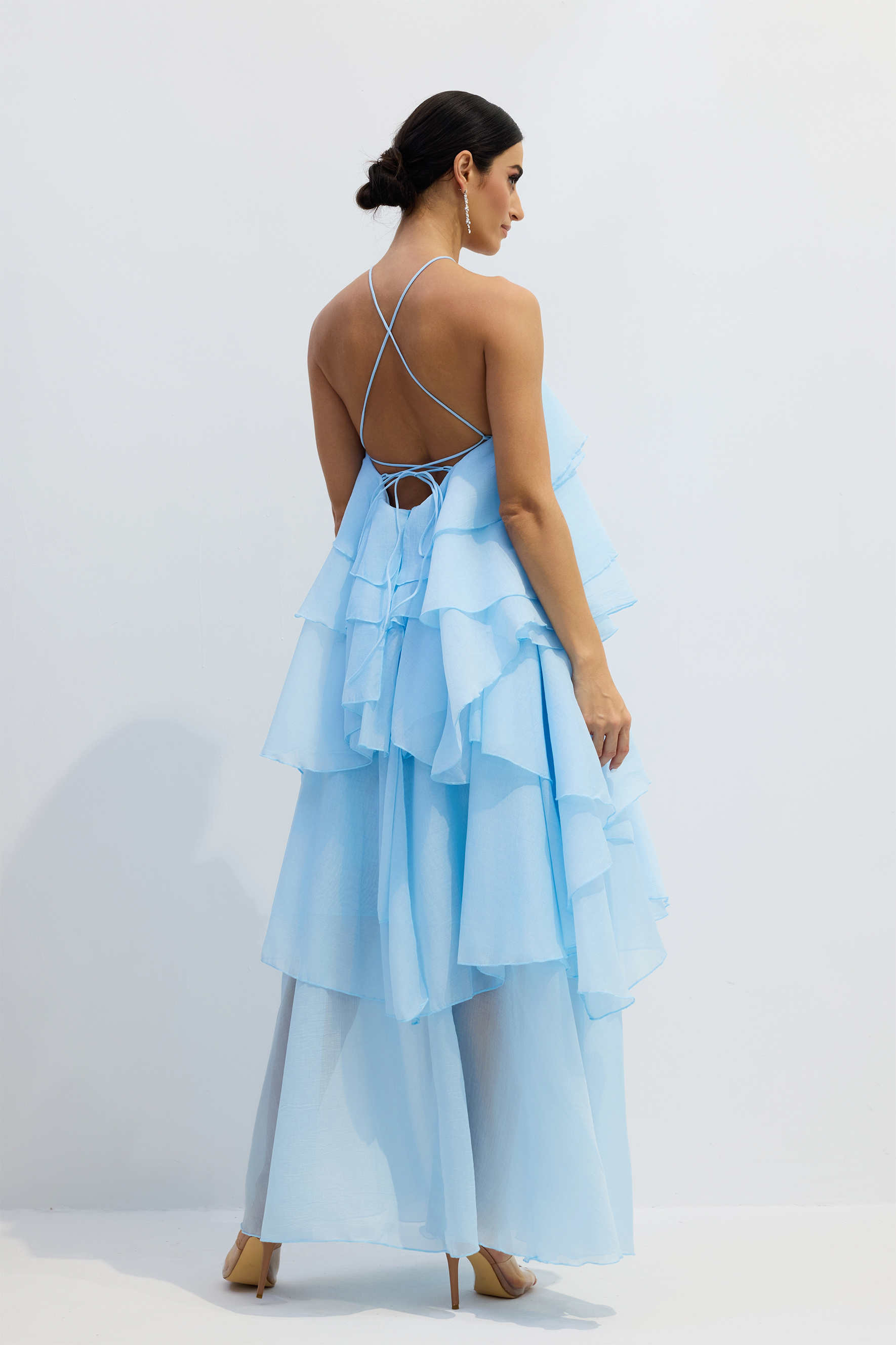 Sibley Halterneck Tiered Ruffle Maxi Dress