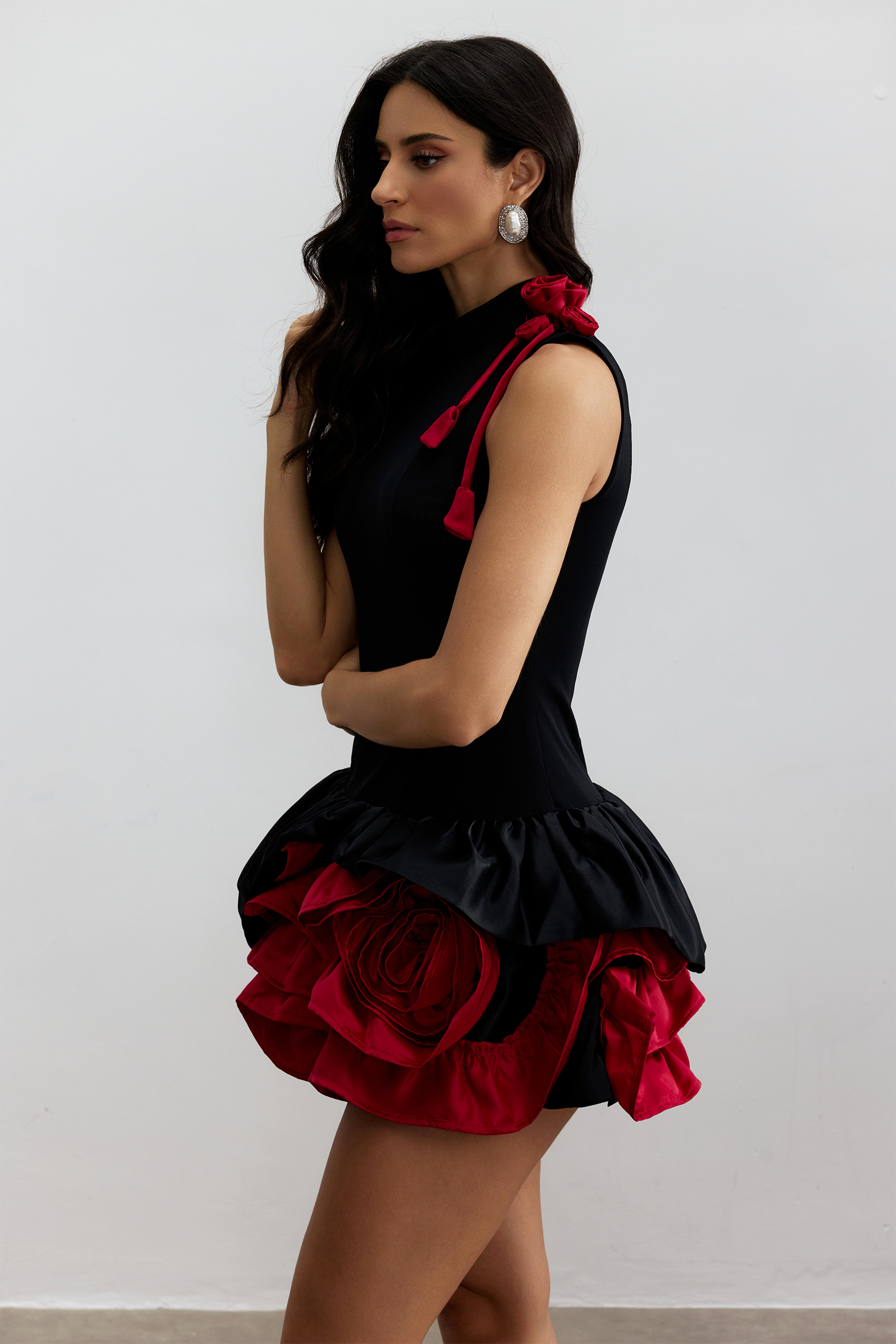 Fiona Floral Applique Layered Ruffle Mini Dress