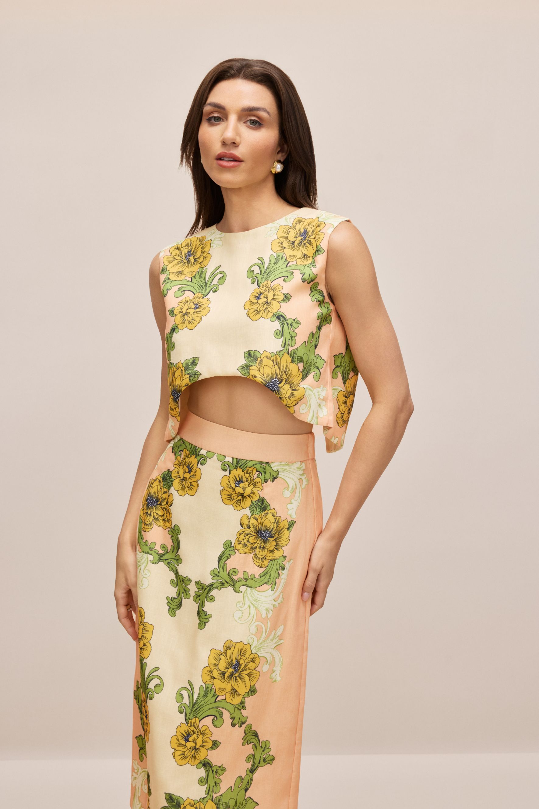 Valerie Floral Print Crop Top Skirt Set