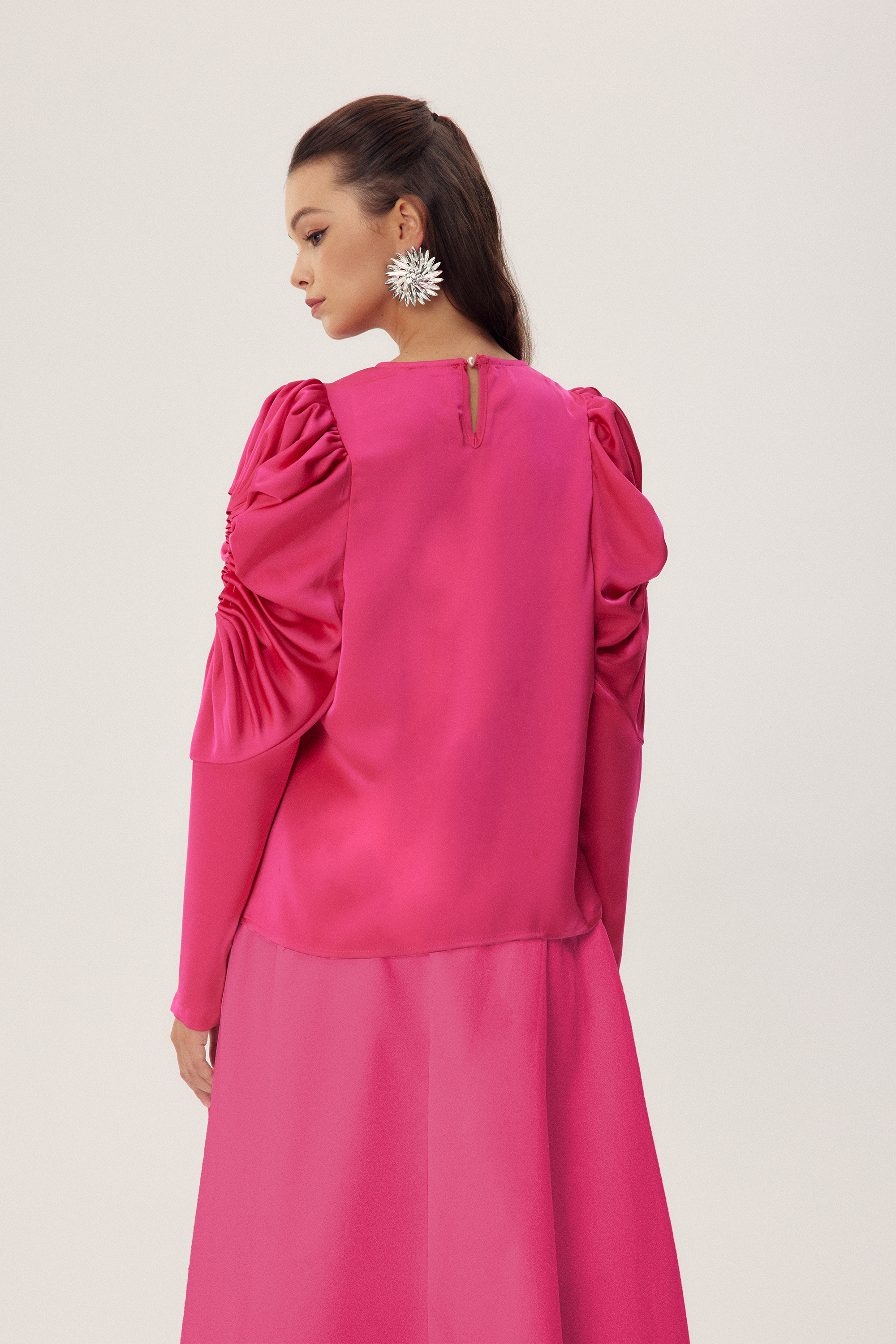 Una Sculpted Sleeves Satin Blouse