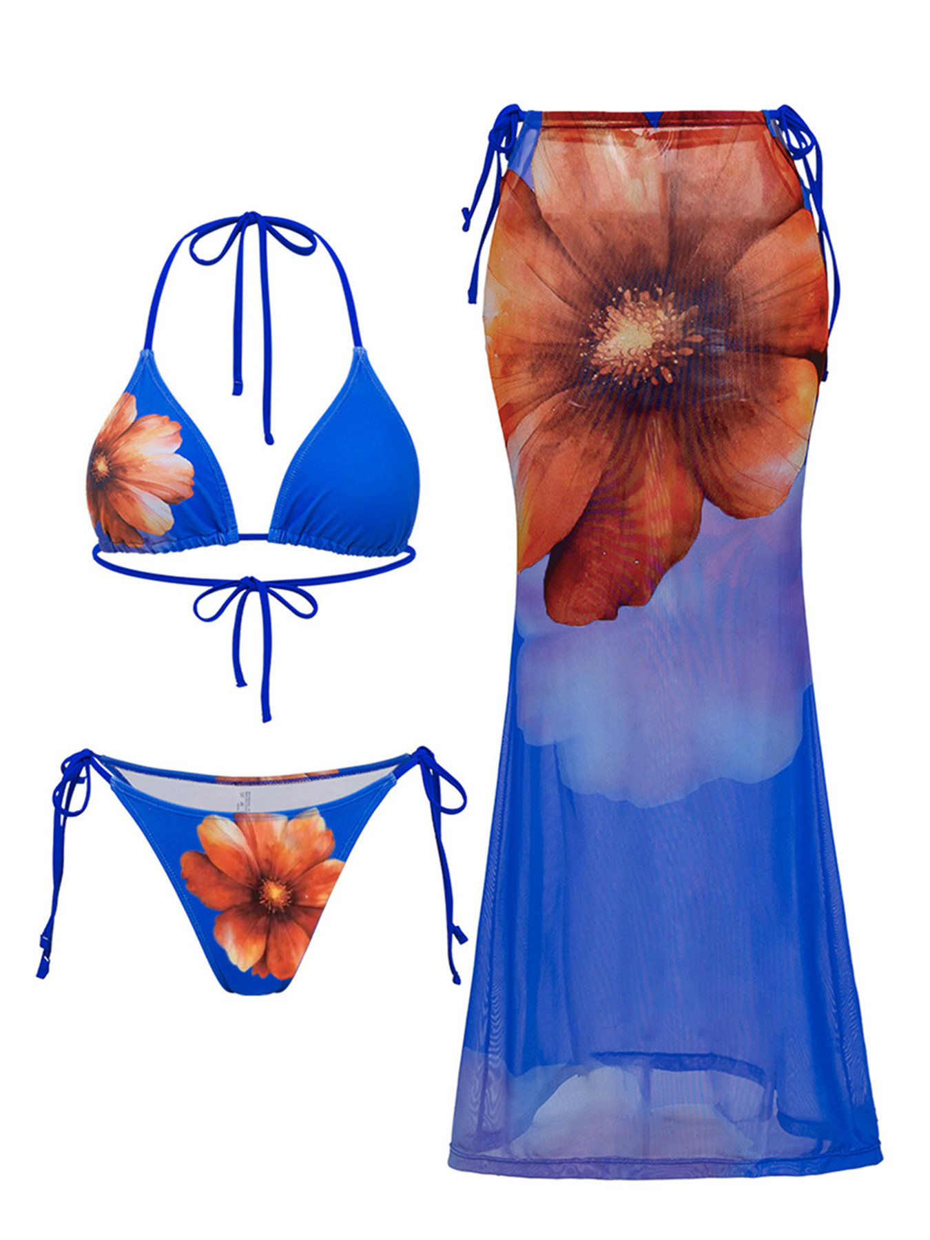 Cecillia Floral Print Halter Three-piece Swim Set