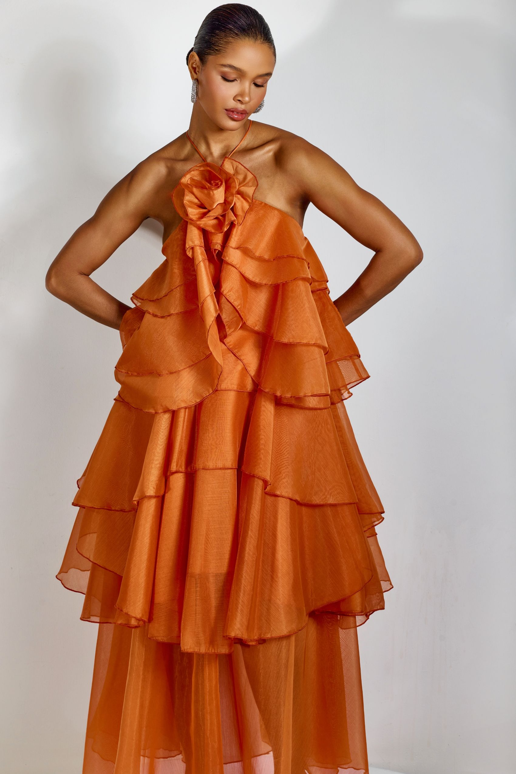 Sibley Halterneck Tiered Ruffle Maxi Dress