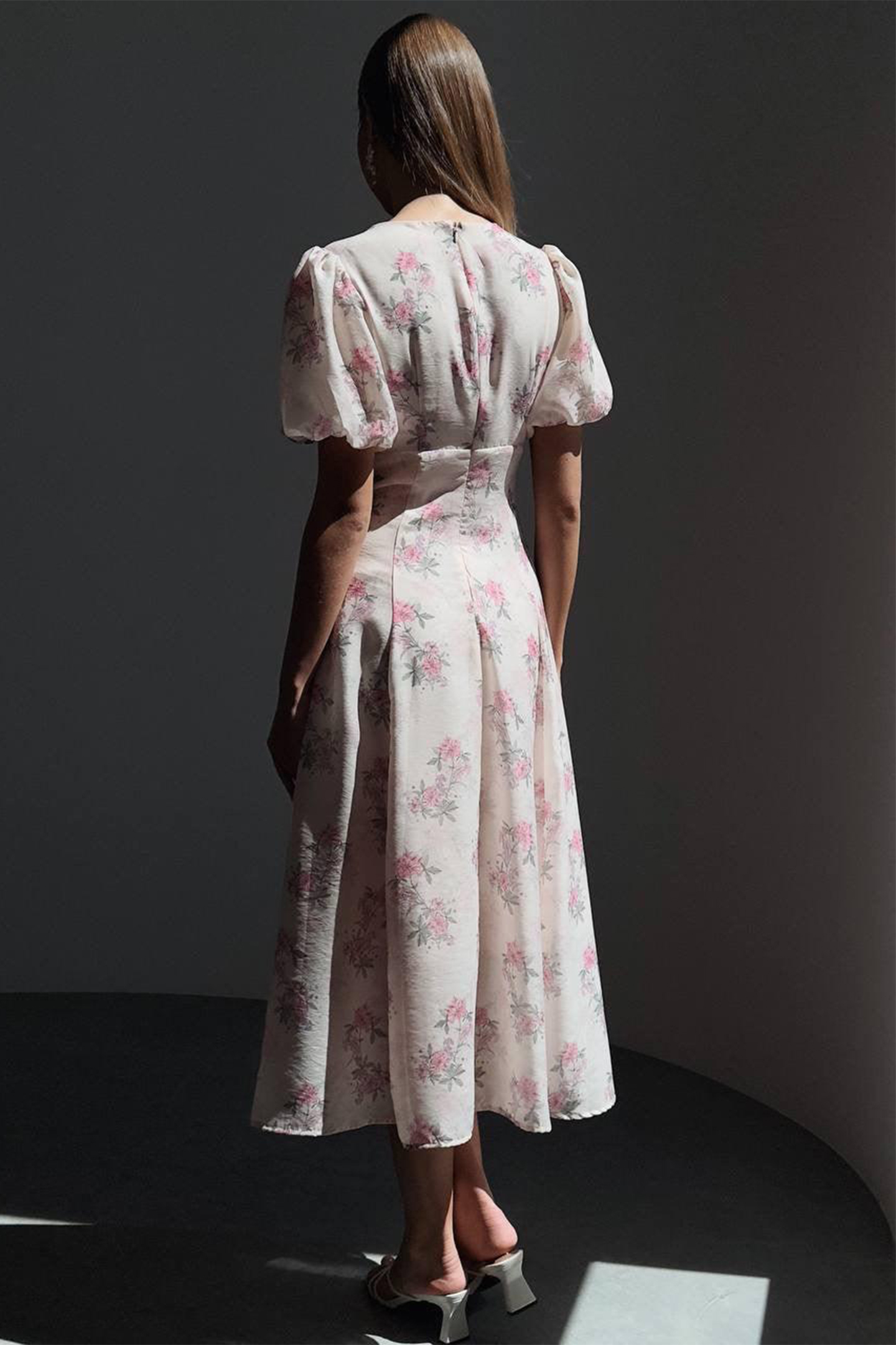 Anne Floral Print Puff Sleeve Midi Dress