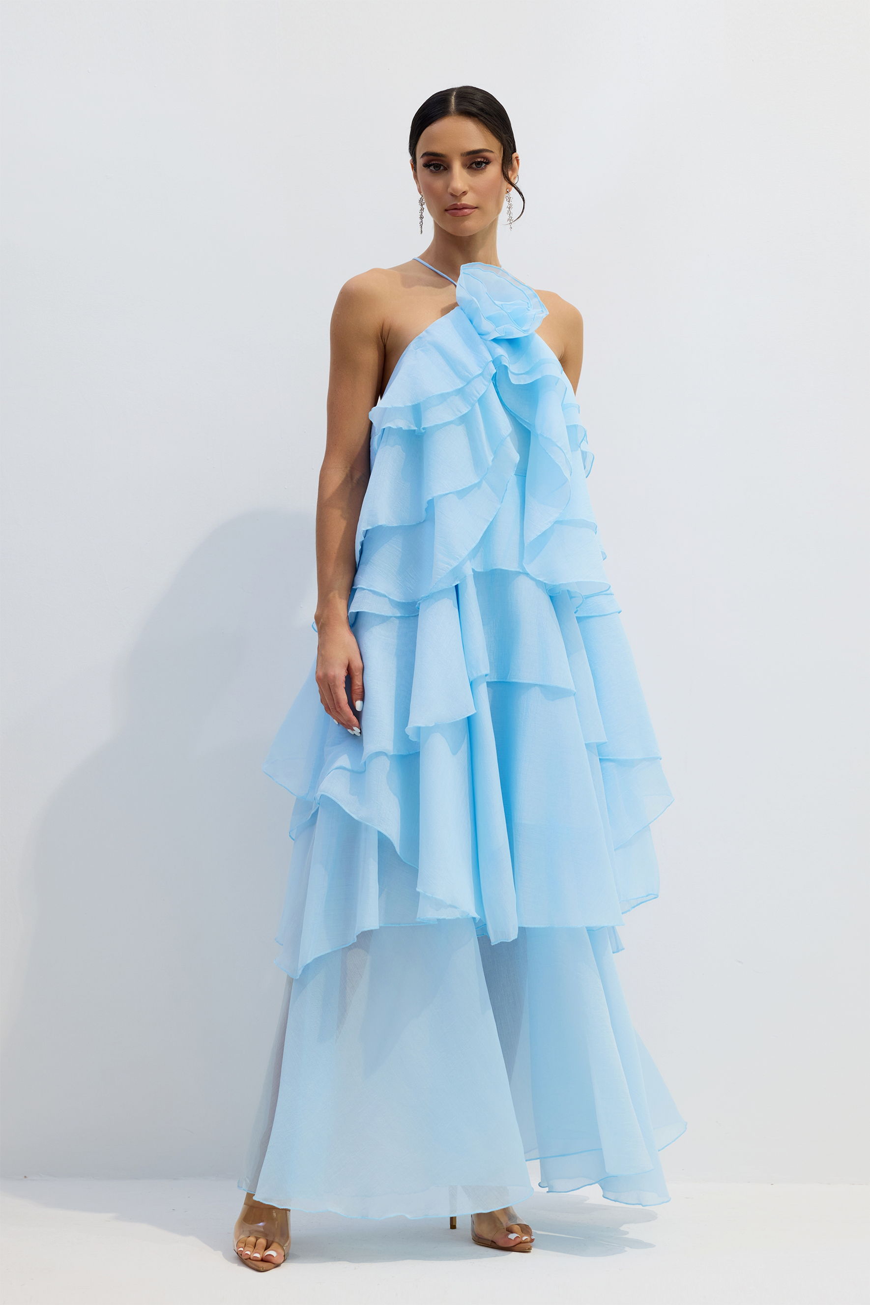 Sibley Halterneck Tiered Ruffle Maxi Dress