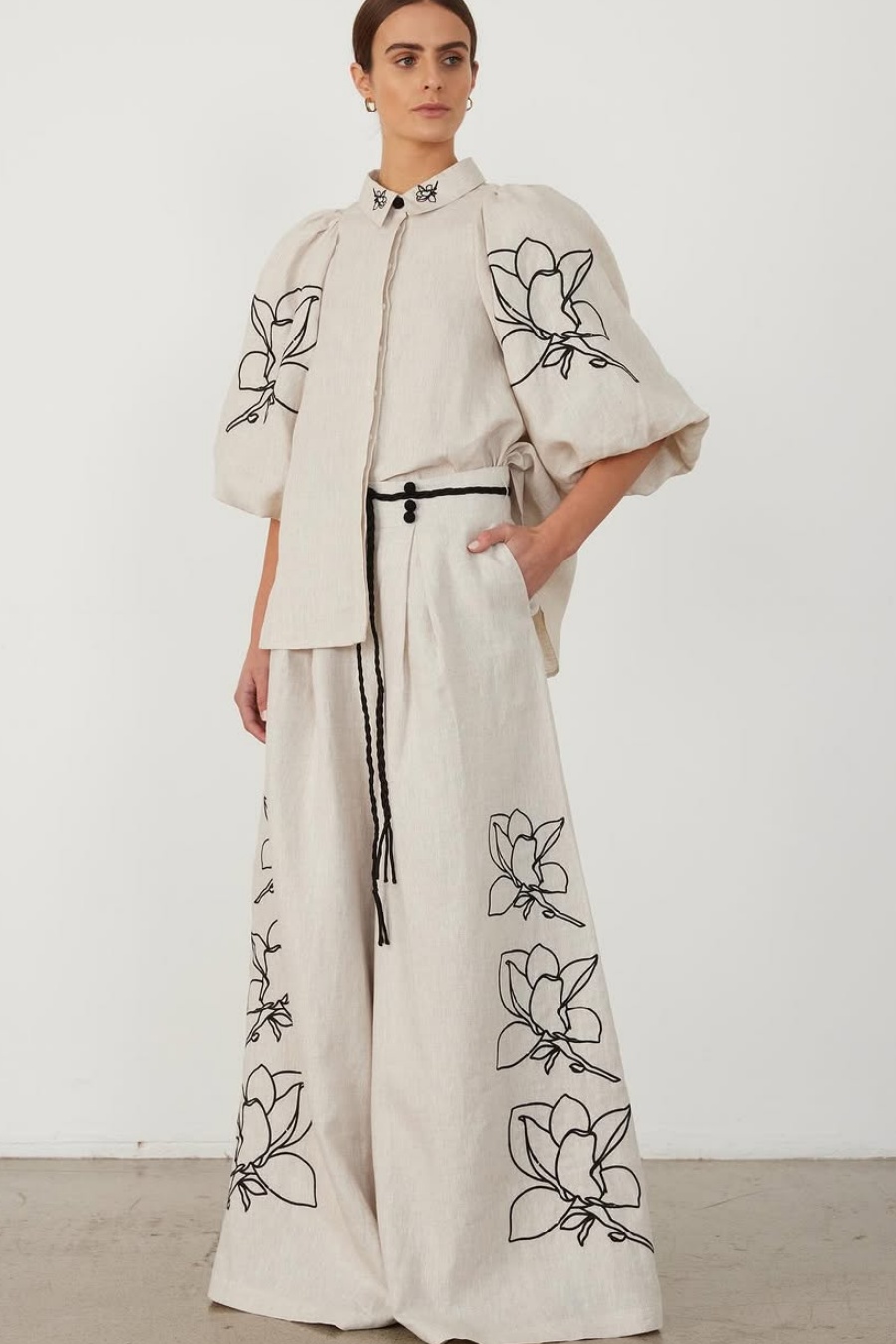 Liz Embroidered Floral Shirt & Pants Set