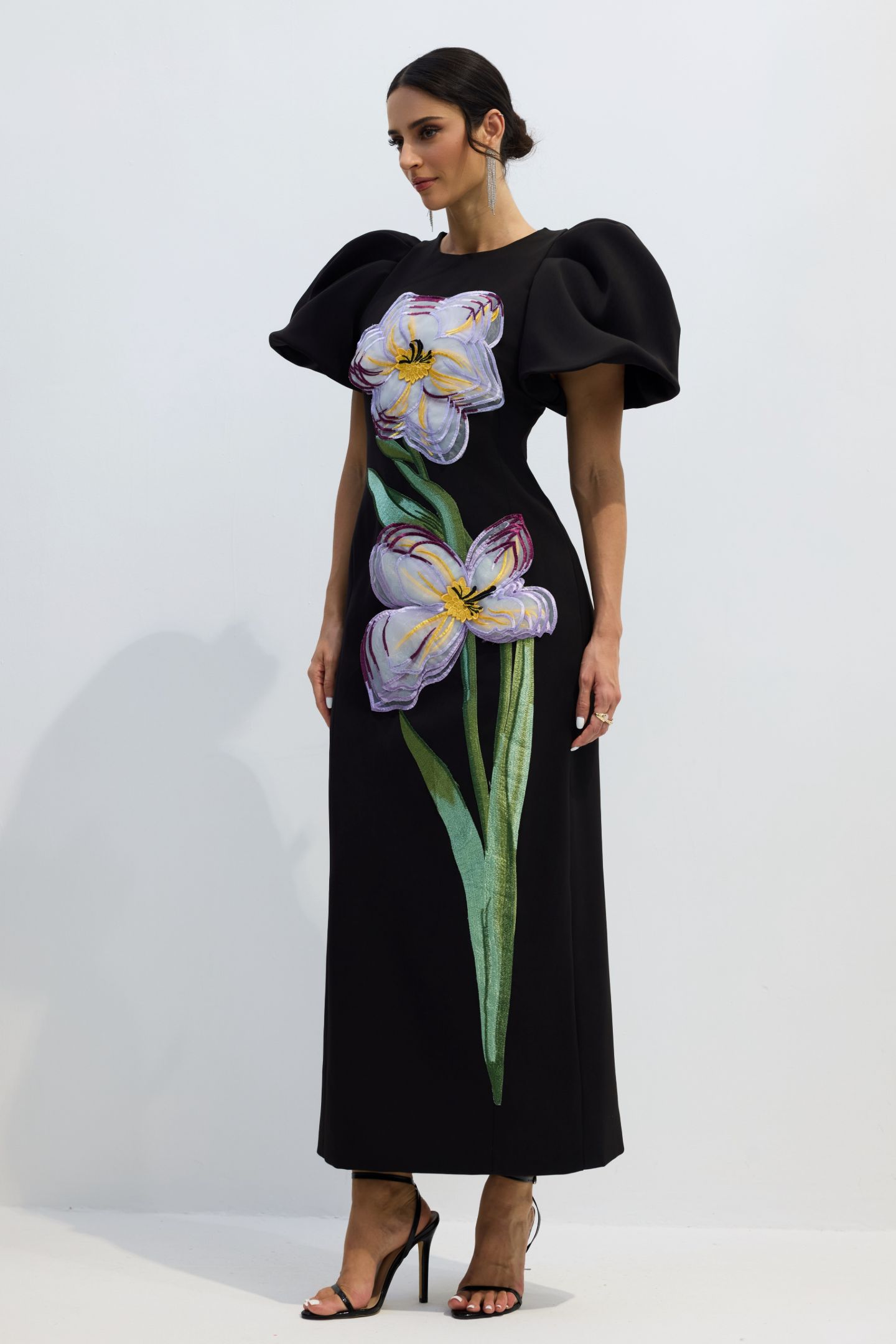Georgia Floral Embroidery Puff Sleeve Maxi Dress