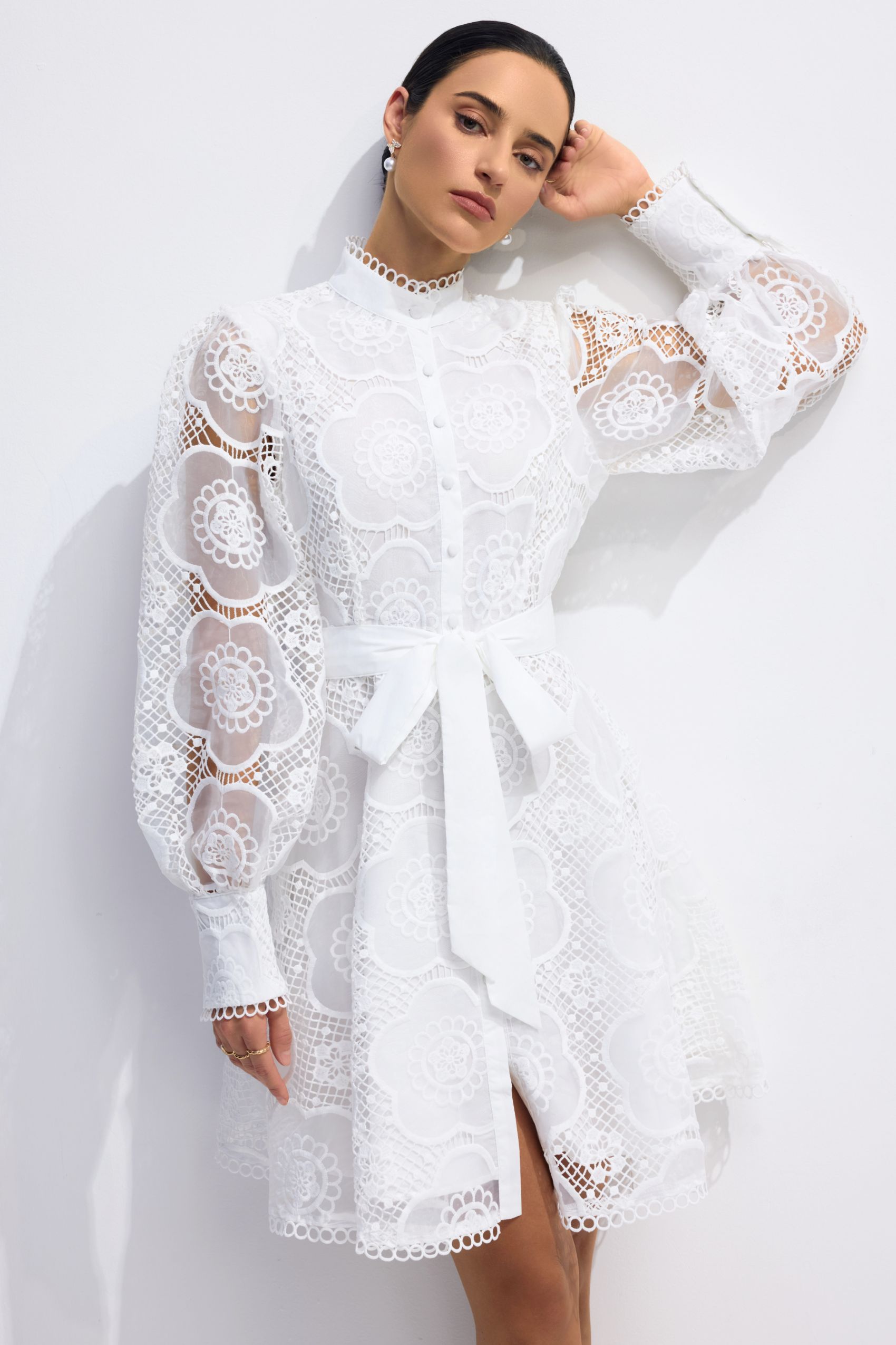 Helena Floral Lace Lantern Sleeve Mini Dress