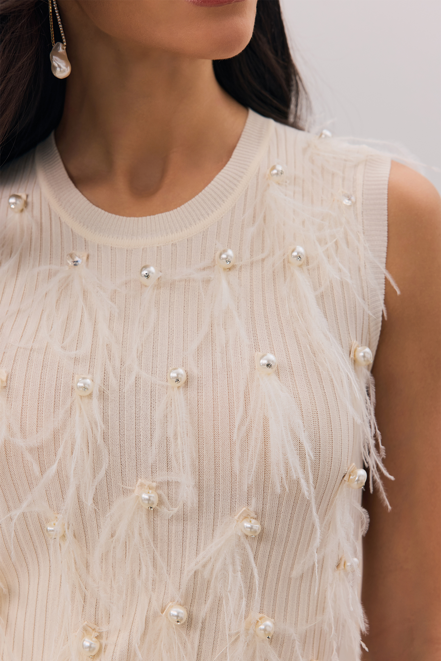 Marilyn Pearl Embellished Feather Knit Vest